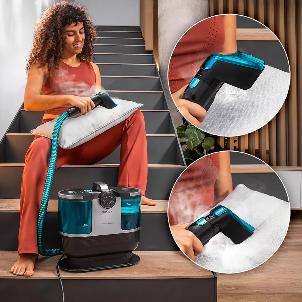 Cecotec Limpiatapicerías Conga 7000 Carpet&Spot Clean Steam XXL Pro. 1700W, Función 3 en 1, Limpieza con Vapor y Agua Caliente, Radio de 9 Metros, 15 Accesorios, Limpiacristales, Autolimpieza