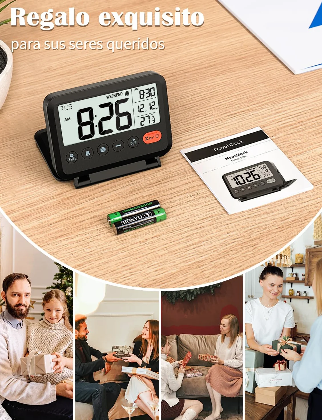 Reloj Despertador Digital de Viaje LCD con Fecha, Temperatura, 12/24H, 2 Volúmenes, Plegable
