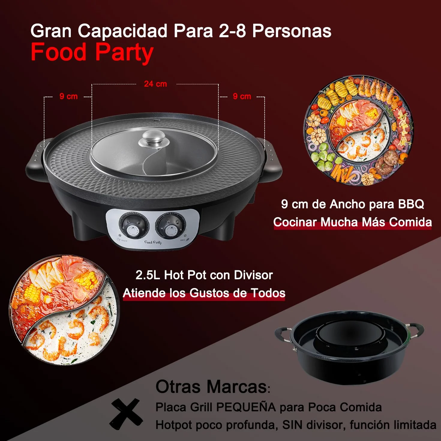 Parrilla Eléctrica sin Humo 220V 2200W 2 en 1 Hotpot Chino Korean BBQ Barbacoa Coreana de Mesa