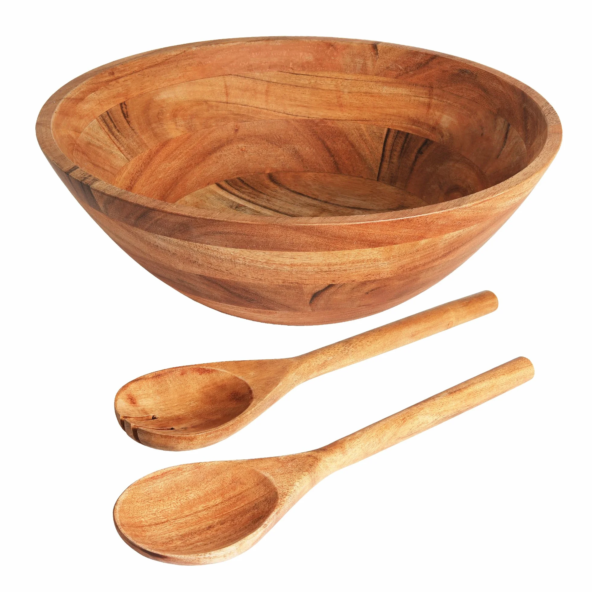Luxe Designs Juego de ensaladeras de madera, cuenco grande para alimentos, frutas o ensaladas, cuenco duradero hecho a mano con cuchara, tenedor, cuencos de madera natural decorativos, cuenco ideal