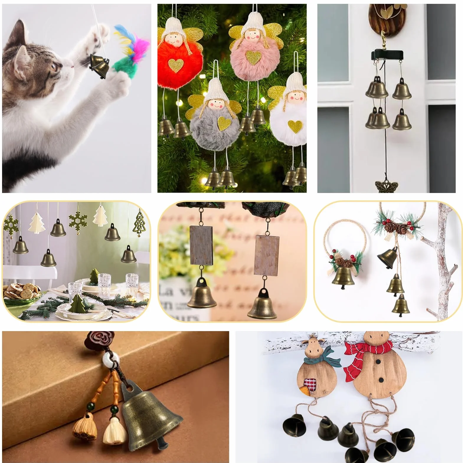 Campanas de Bronce para Manualidades 20 Piezas 22 mm con Cuerda de Cáñamo Carillones de Viento Decoración Navideña