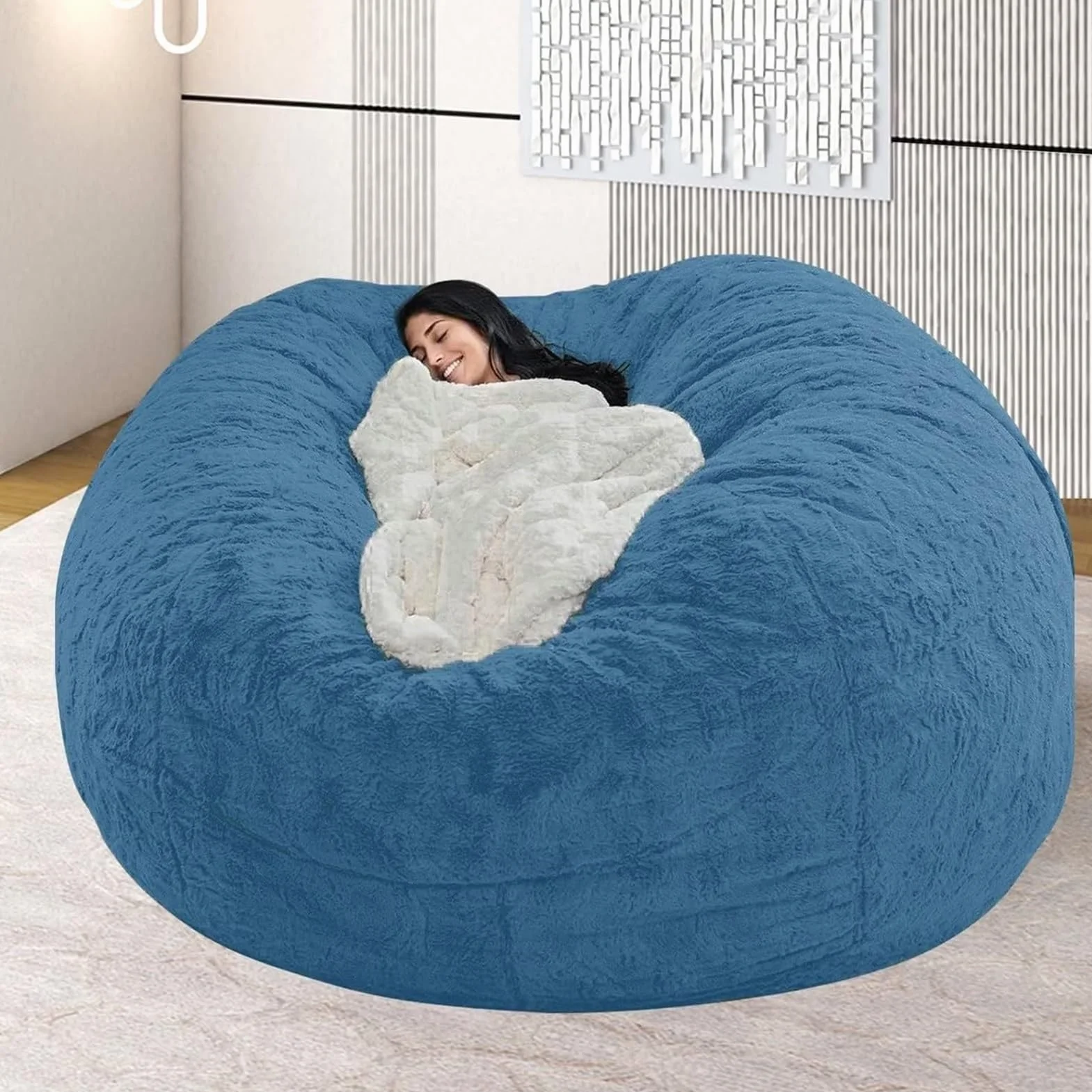 Sillón Puff Gigante Grande para Adultos Sin Relleno Funda De Piel Sintética Suave para El Suelo Funda para Sala De Estar Dormitorio Universitario(Royal Blue,4FT(135 * 65cm))