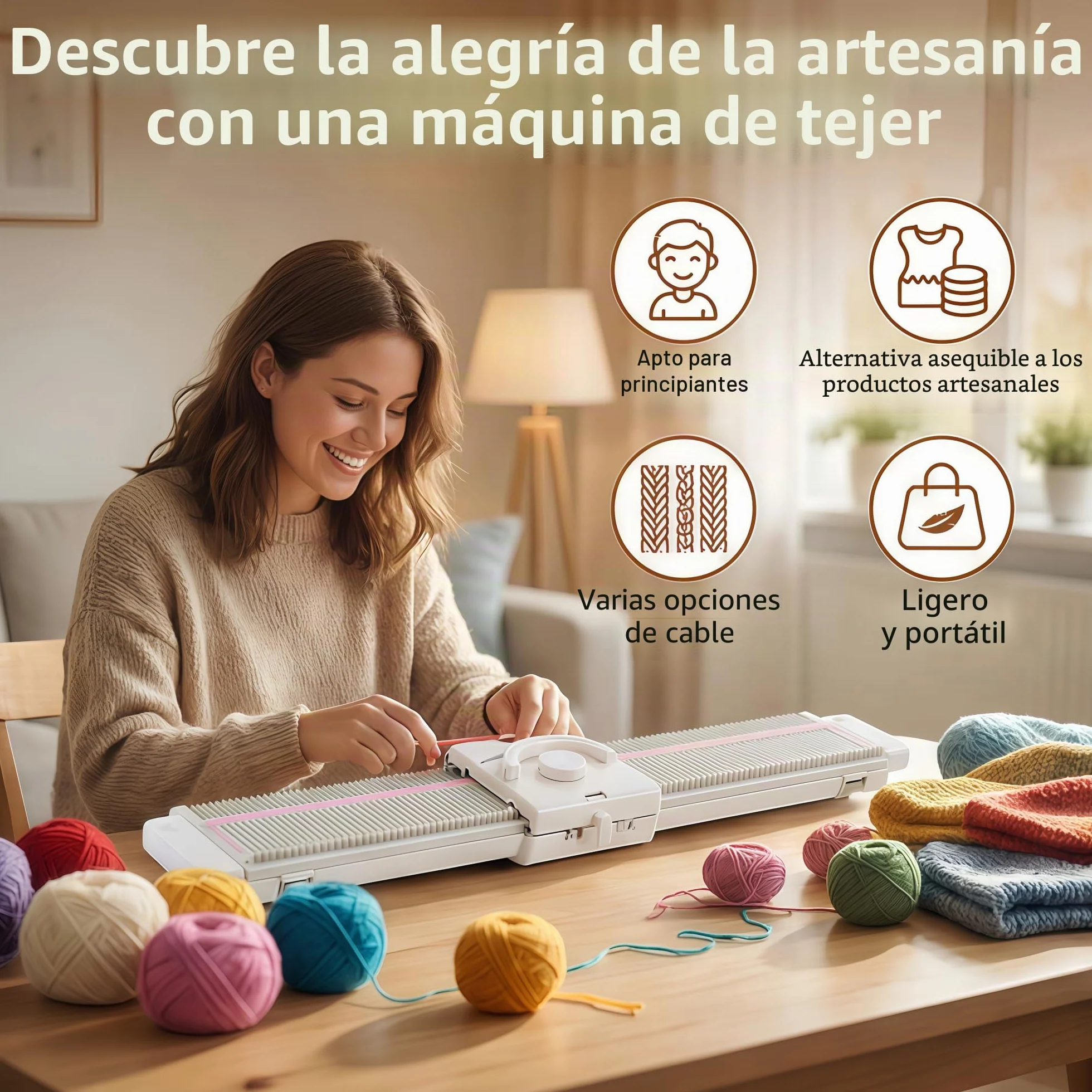Máquina de tejer LK150 de calibre medio de 6,5 mm, portátil y eficiente, con accesorios para tejer fácilmente en casa, ideal para los amantes de la confección de suéteres y