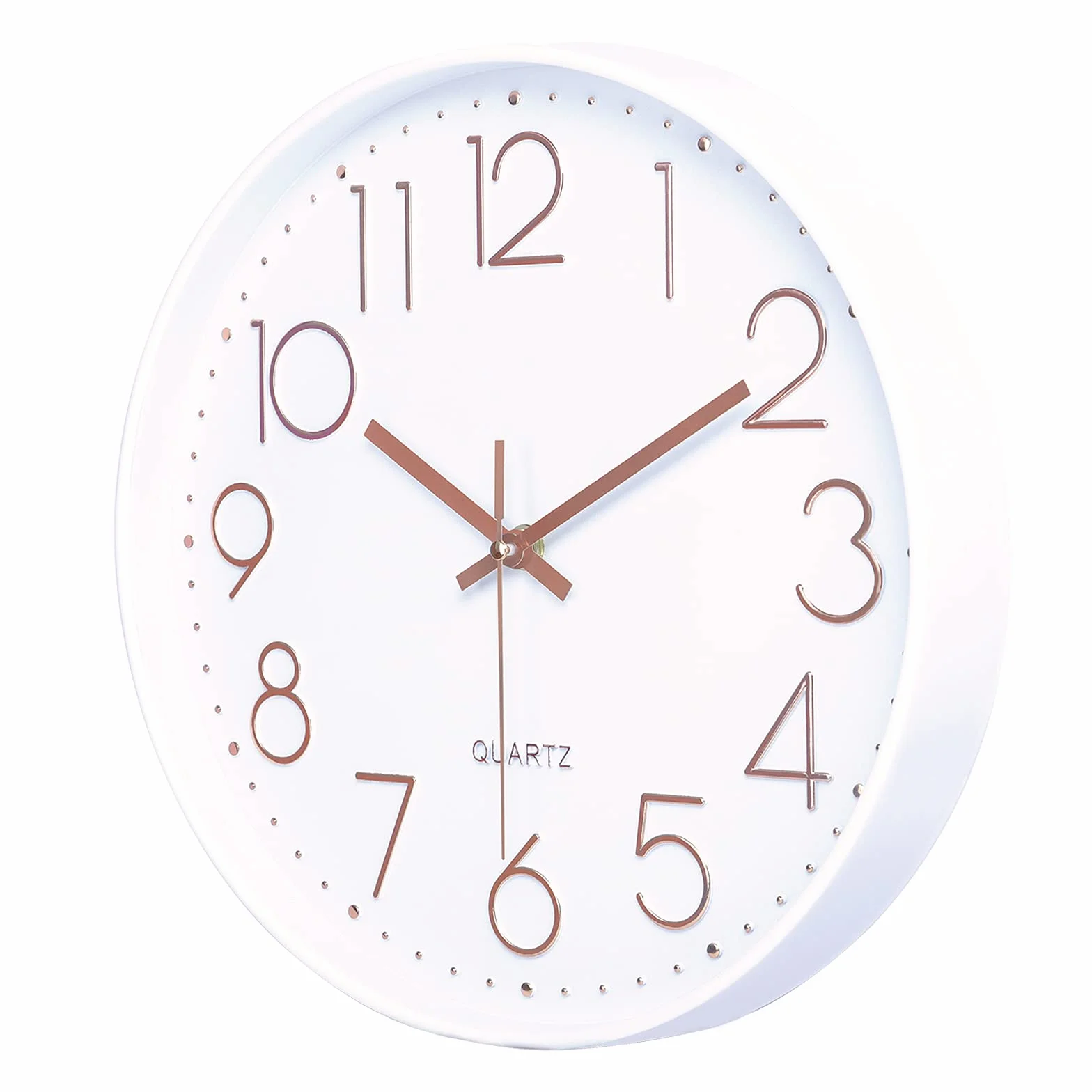 Lafocuse Reloj de Pared 30cm Blanco Silencioso Oro Rosa Números 3D Moderno