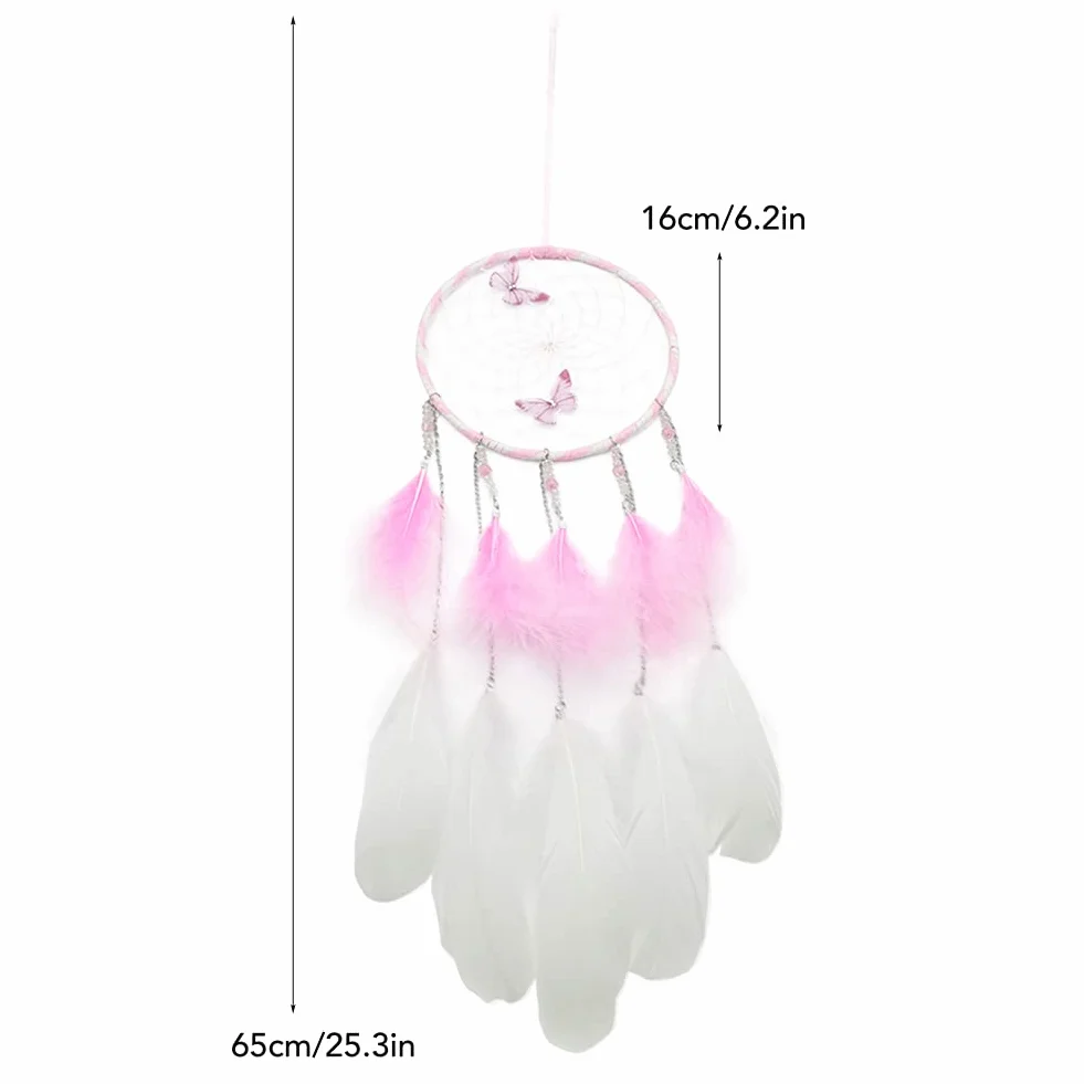 EQLEF Atrapasueños Rosa, Atrapasueños de Mariposa para Colgar en la Pared, Atrapasueños de Plumas, Adorno de Red de Hadas para Decoración de Bodas y Dormitorios