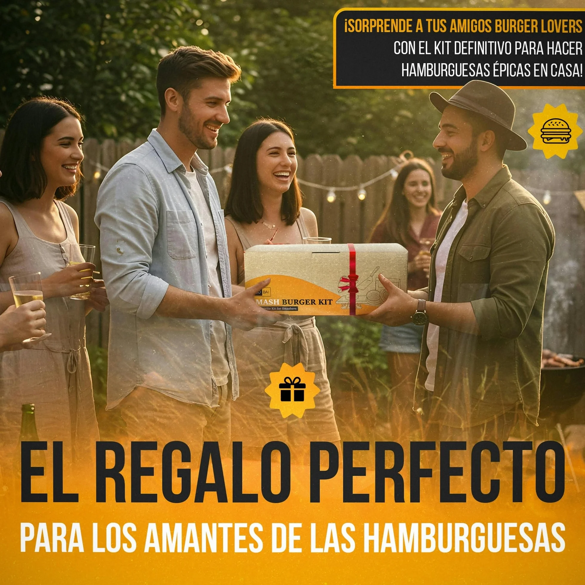 Kit Smash Burger Profesional 7 Piezas Aplastador de Acero 304 Molde Hamburguesas 3 en 1 Espátula Papeles