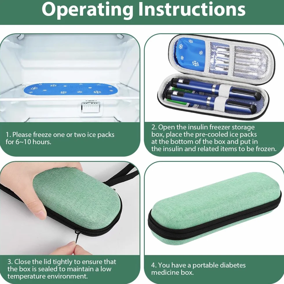 Estuche Insulina Bolsa, Nevera Insulina de Viaje con 2 Bolsas de Hielo Refrigerado TSA, Portátil Estuche Medicamentos para Diabetes con Mosquetón para Viajes Largos y Diarios (Verde)