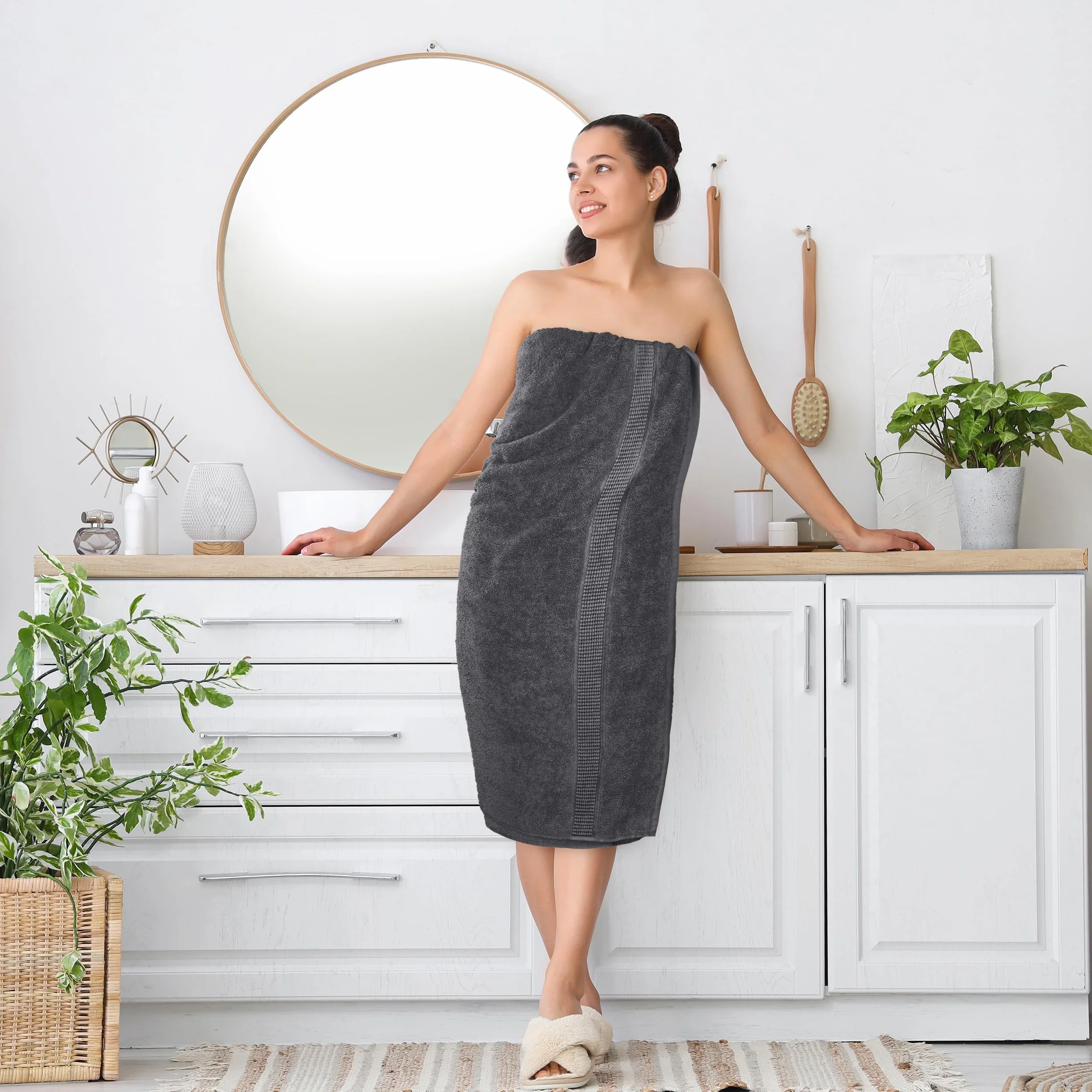 Toallas de Baño Jumbo 90x180 CM 100% Algodón Ring Spun Altamente Absorbente Pack 2 Gris