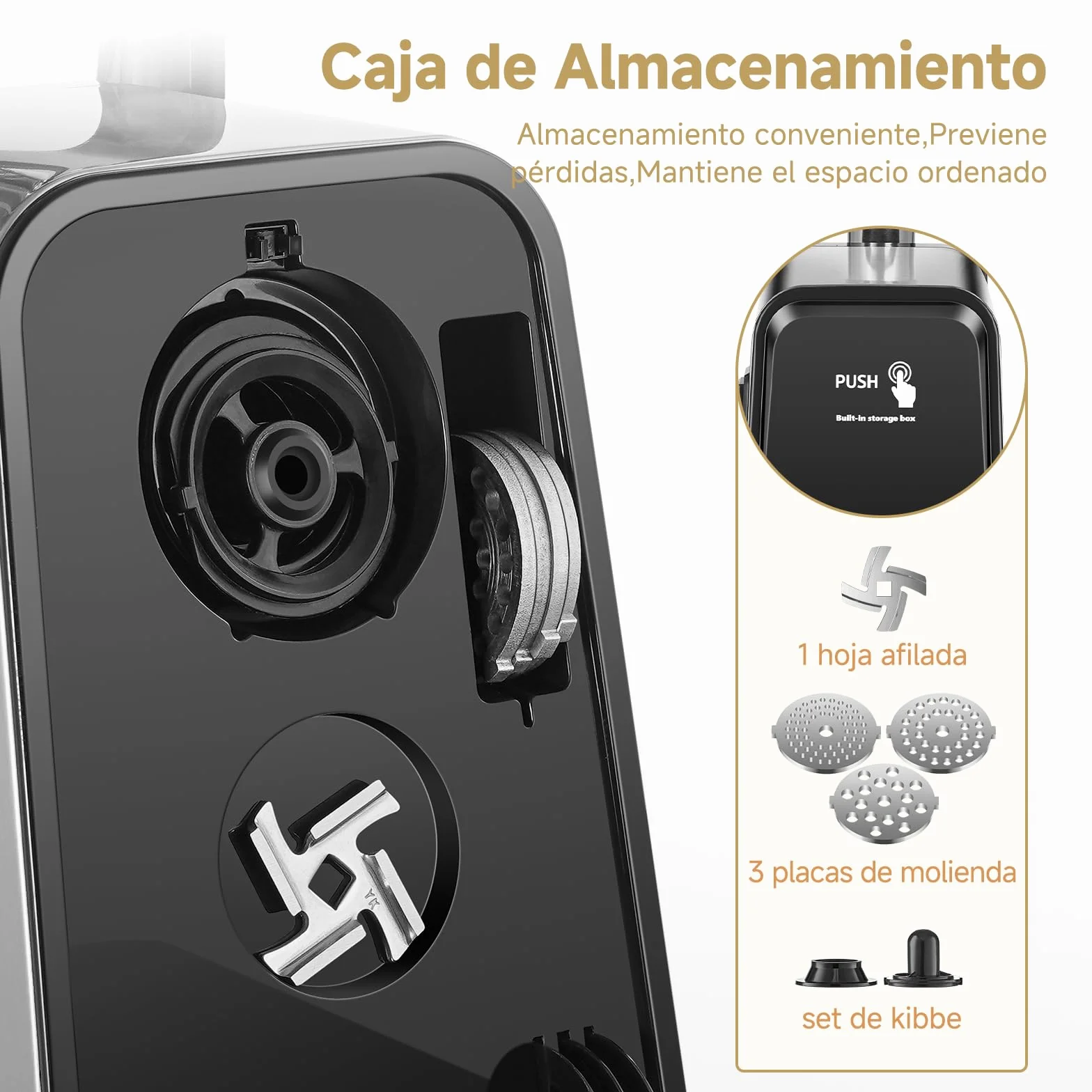 AAOBOSI Picadora De Carne, 3-EN-1 Picadora De Carne Eléctrica [3000w Max] Con 2 Cuchillas, 3 Placas De Corte De Acero Inoxidable, 1 Tubo Para Rellenar Salchichas, 1 Kit Kubbe