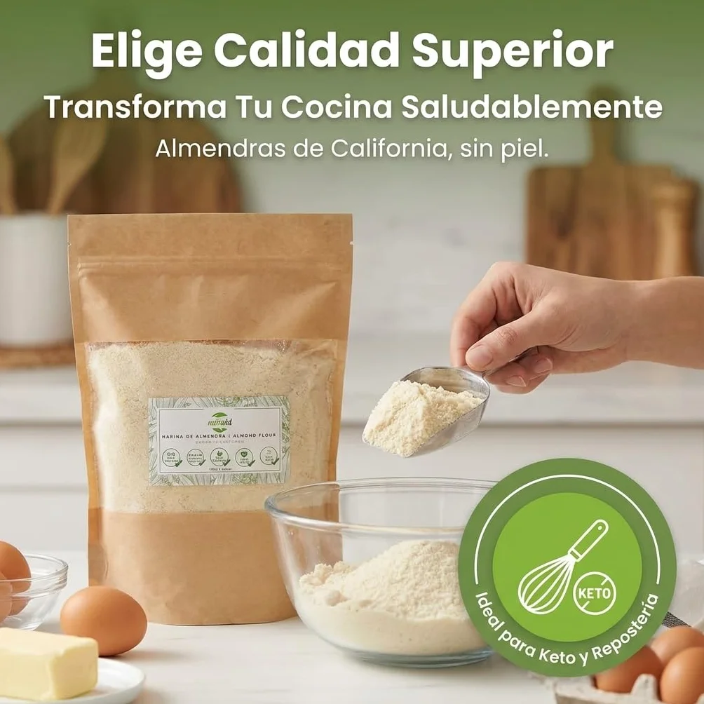 Harina de Almendra 1kg KETO Extrafina Blanqueada 100% Almendra Natural Sin Gluten Rica en Proteína y Fibra