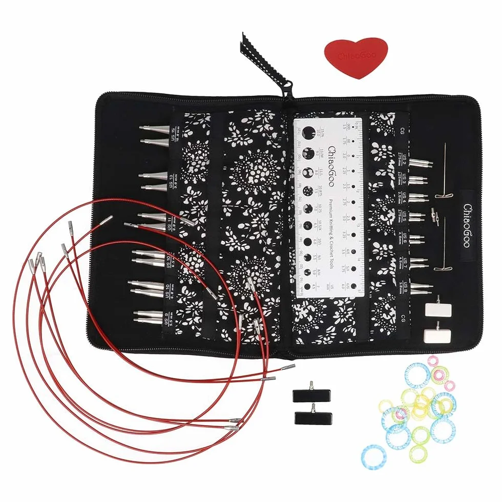 ChiaoGoo TWIST Lace Juego de Agujas de Punto Intercambiables de 10 cm con Puntas de 2,75 a 10,00 mm y Cables Red Lace 1 unidad