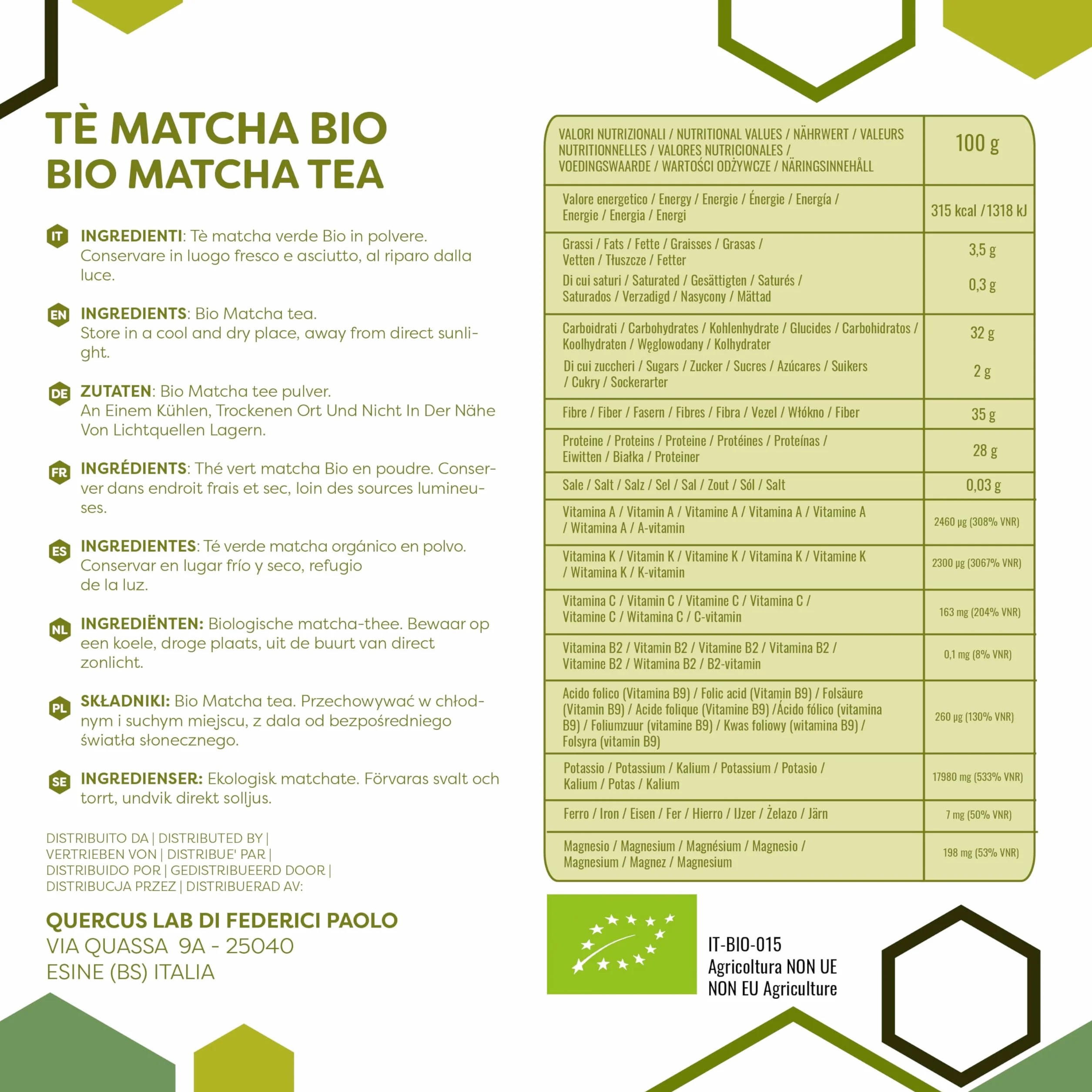 ERBOTECH Matcha BIO Polvo Té Verde Japonés Orgánico 100 g Multivitamínico Natural