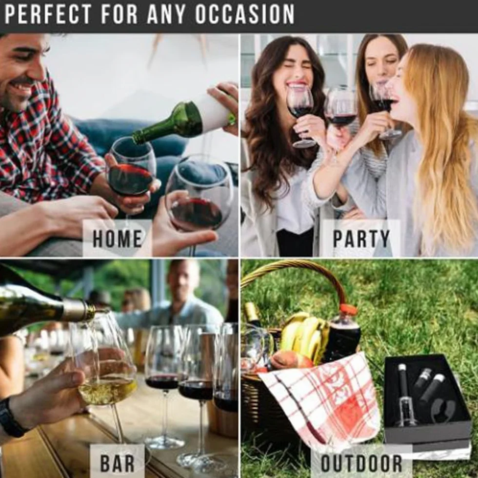MIRACLEW Wine Opener, Air Pump Cork Remover Wine Bottle Opener Set, Miracle Air Pressure Wine Opener Set, with Bottle Opener, Vacuum Stopper, Wine Pourer, Paper Cutter (Silver)