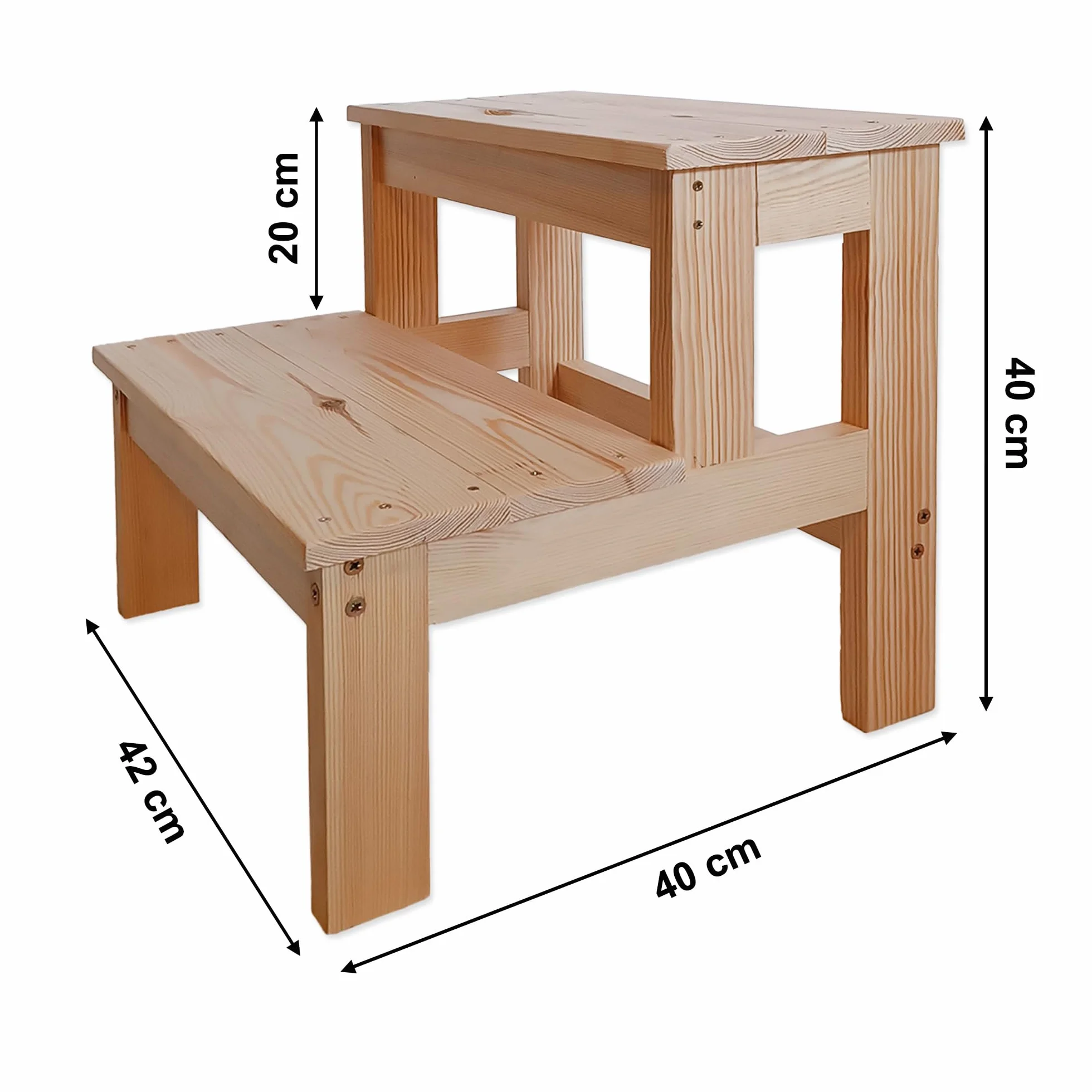 MG Design Escalera de Madera 2 peldaños – Estable y Segura, escalón para niños y Adultos, peldaño baño Cocina Armario, Uso doméstico