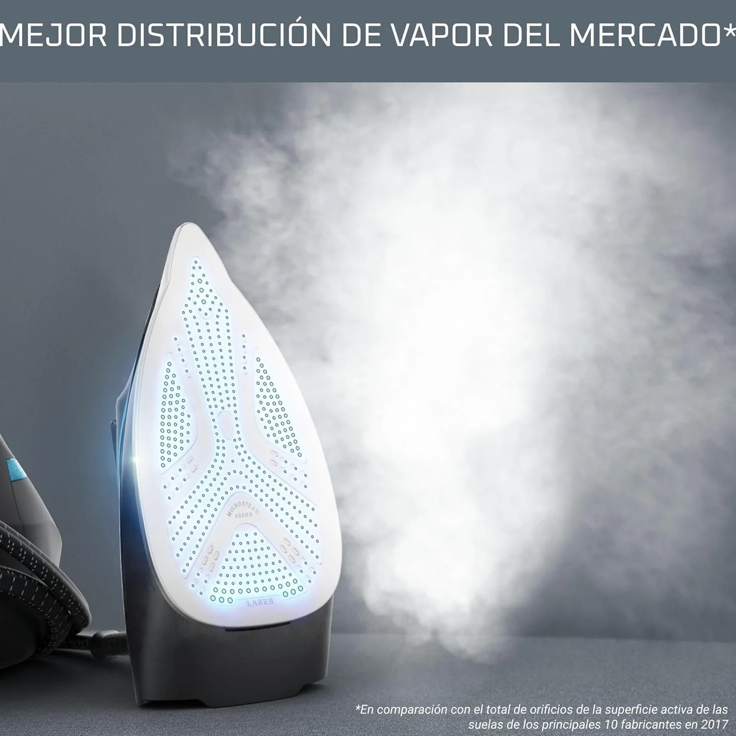 Rowenta Silence Steam Pro, Centro de planchado vertical, 7.5 bares, golpe de vapor de 480g/min, tecnología silenciosa, desinfecta, vapor con caldera, Color Gris y Azul, DG9160