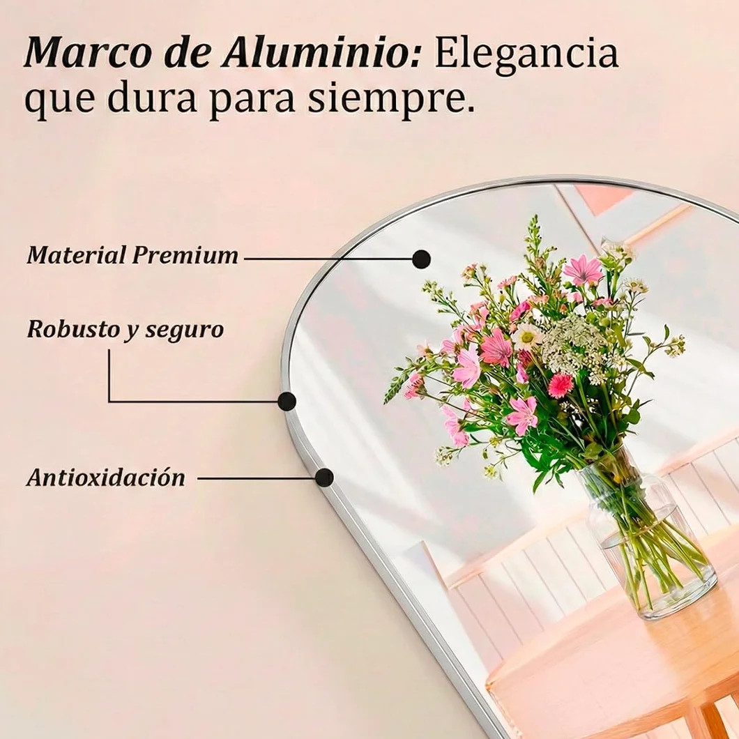 Marctani Espejo de Pie Cuerpo Entero - Espejo Grande y Largo con 3 Formas de Uso, Independiente, Montaje Pared y Apoyado - Marco de Aluminio para Dormitorio, Baño o Salon