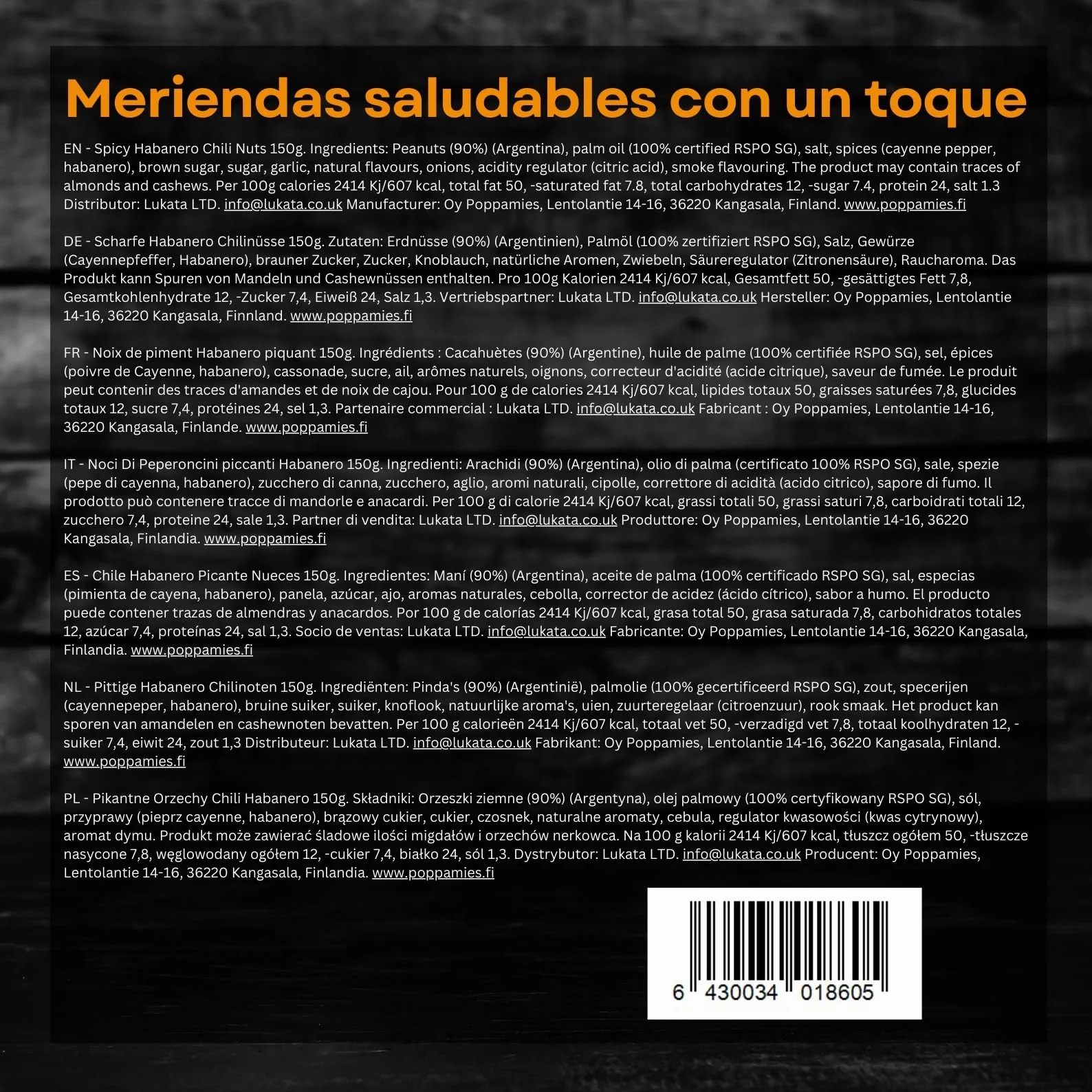Poppamies Cacahuates Picantes con Habanero 150g - Sin Gluten, Veganos, Picante Alto