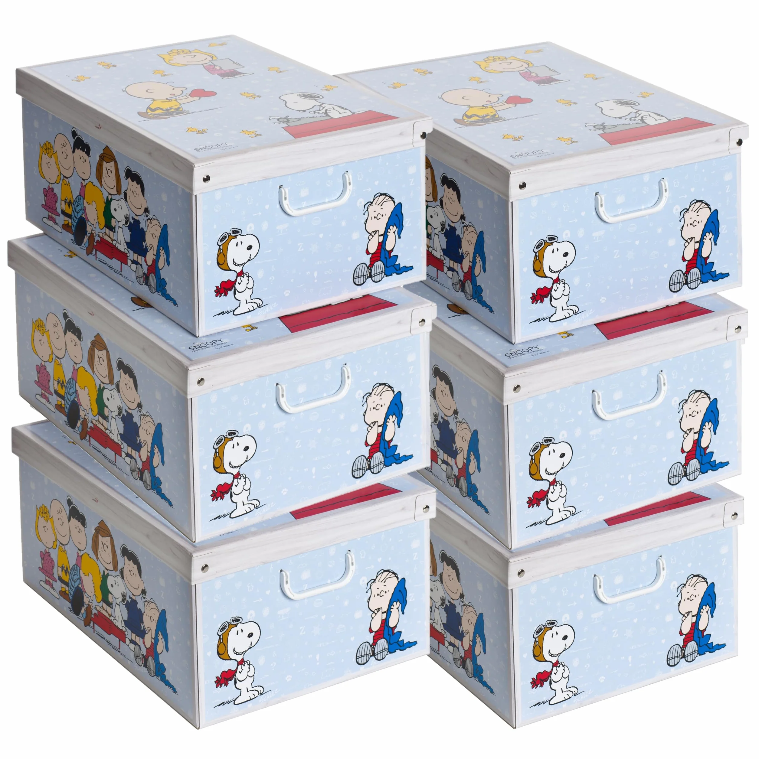 Set de 6 Cajas de Armario con Tapa – Organizadores de Cambio de Temporada en Cartón 39x50x24 cm Peanuts – Made in Italy, Resistentes, Fáciles de Montar, con Asas