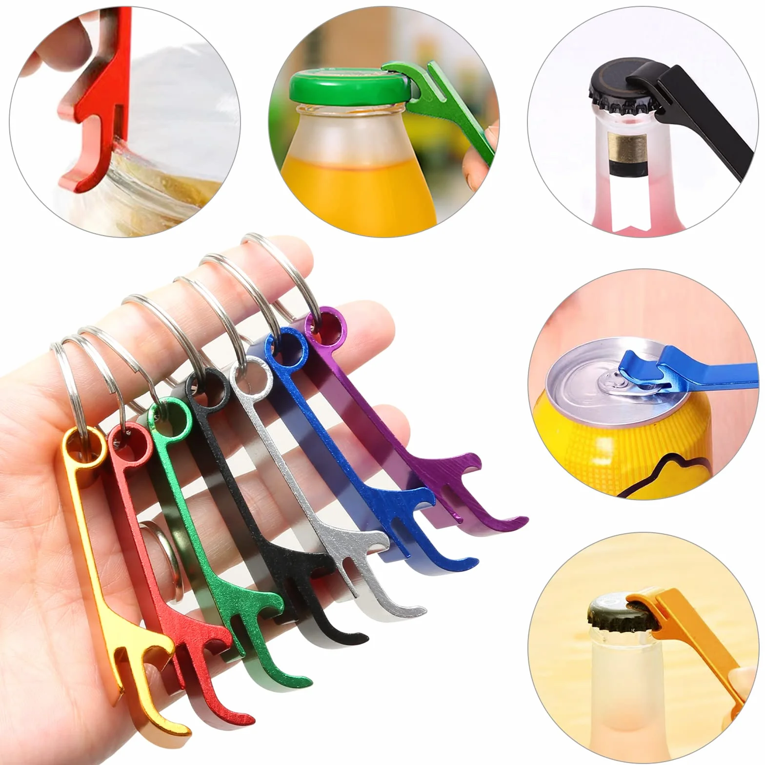 Pack de 35 llaveros abrebotellas de aluminio, abridor de cerveza con anilla, 7 colores