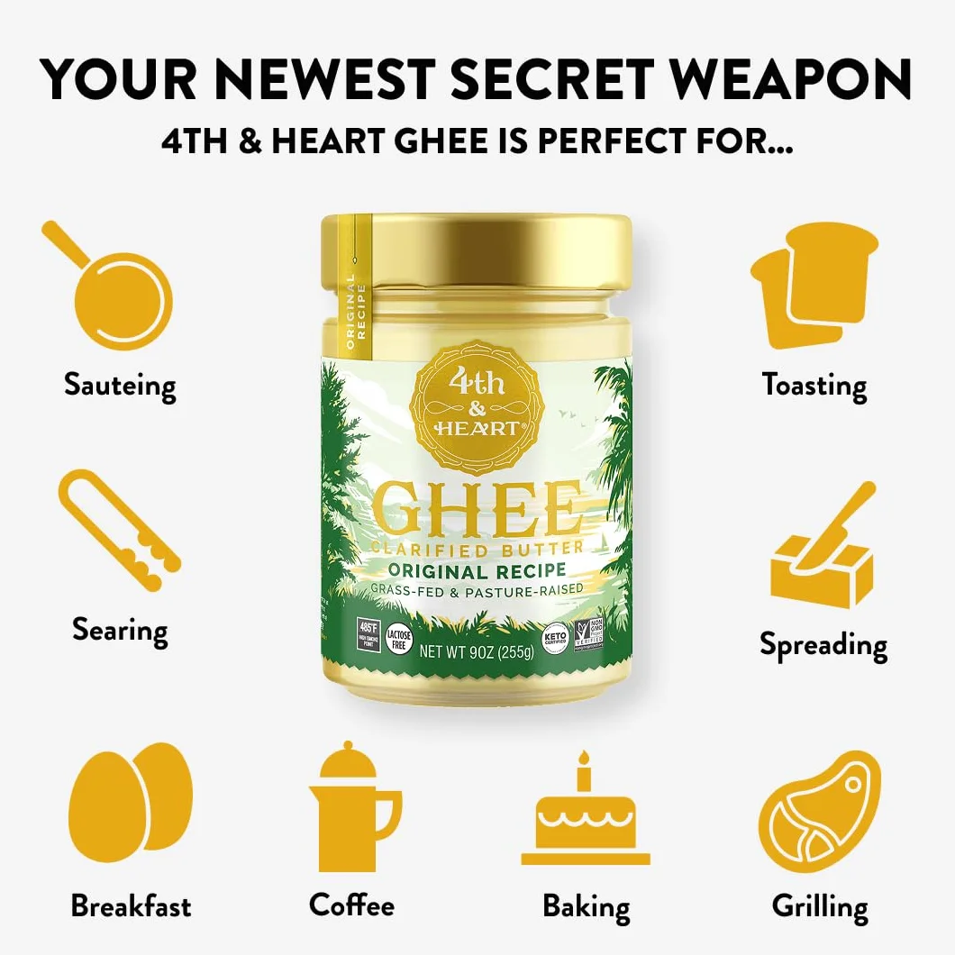 4th & Heart Ghee Spray de Cocina Antiadherente, Alimentado con Pasto, Sin Lactosa, 5 oz