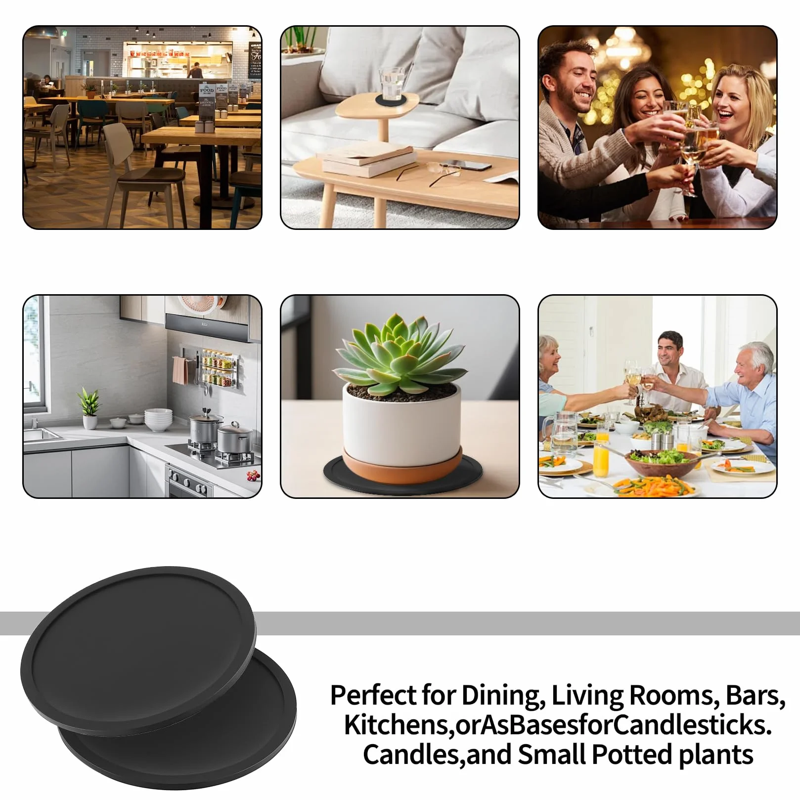 Posavasos Silicona Antideslizantes 10cm, 10 Piezas para Mesa Cerveza Copas Vino Bar Casa Negro