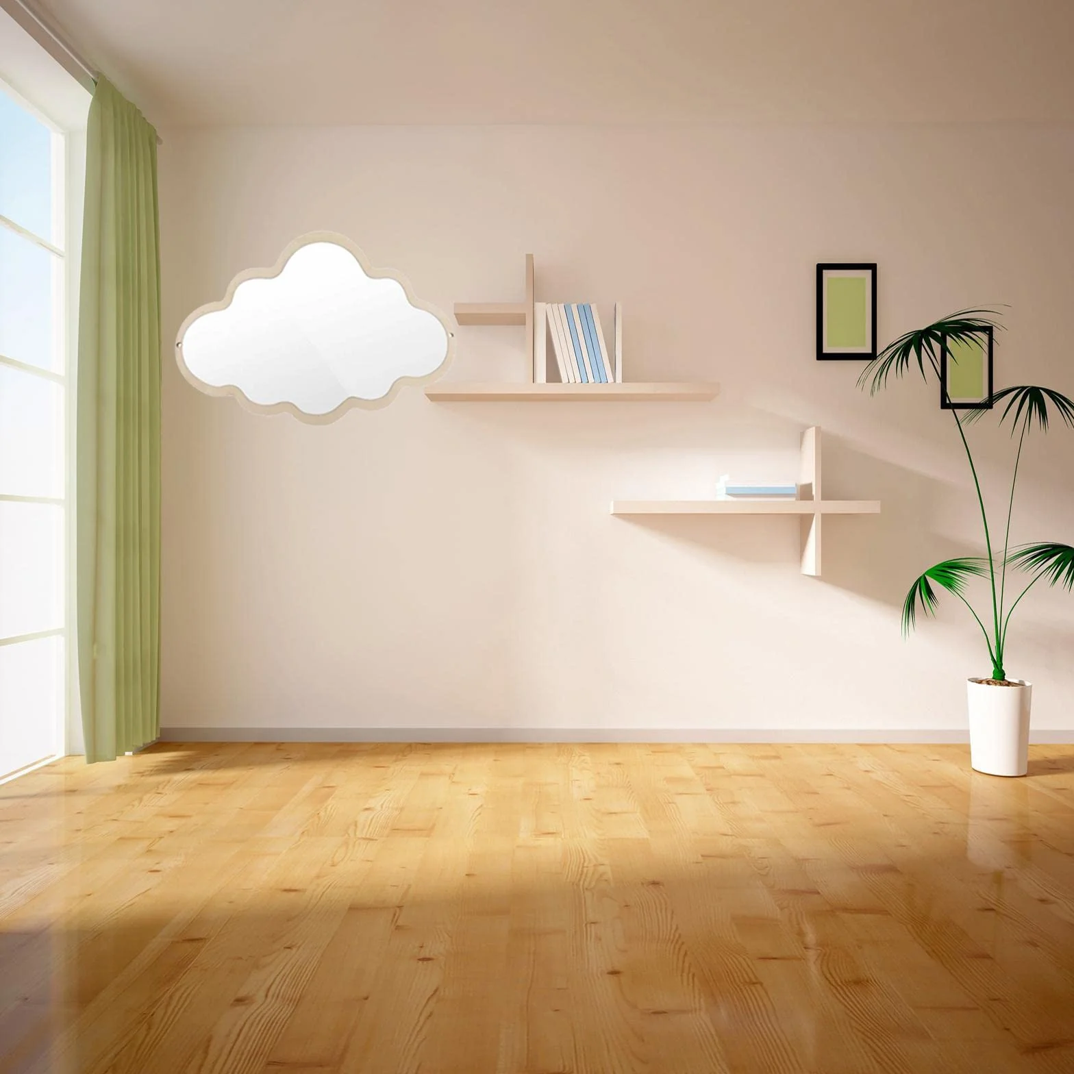 Fenteer Espejo acrílico inastillable para decoración de dormitorio infantil, espejo de pared para niños, marco de madera natural, para decoración de baby shower, regalo