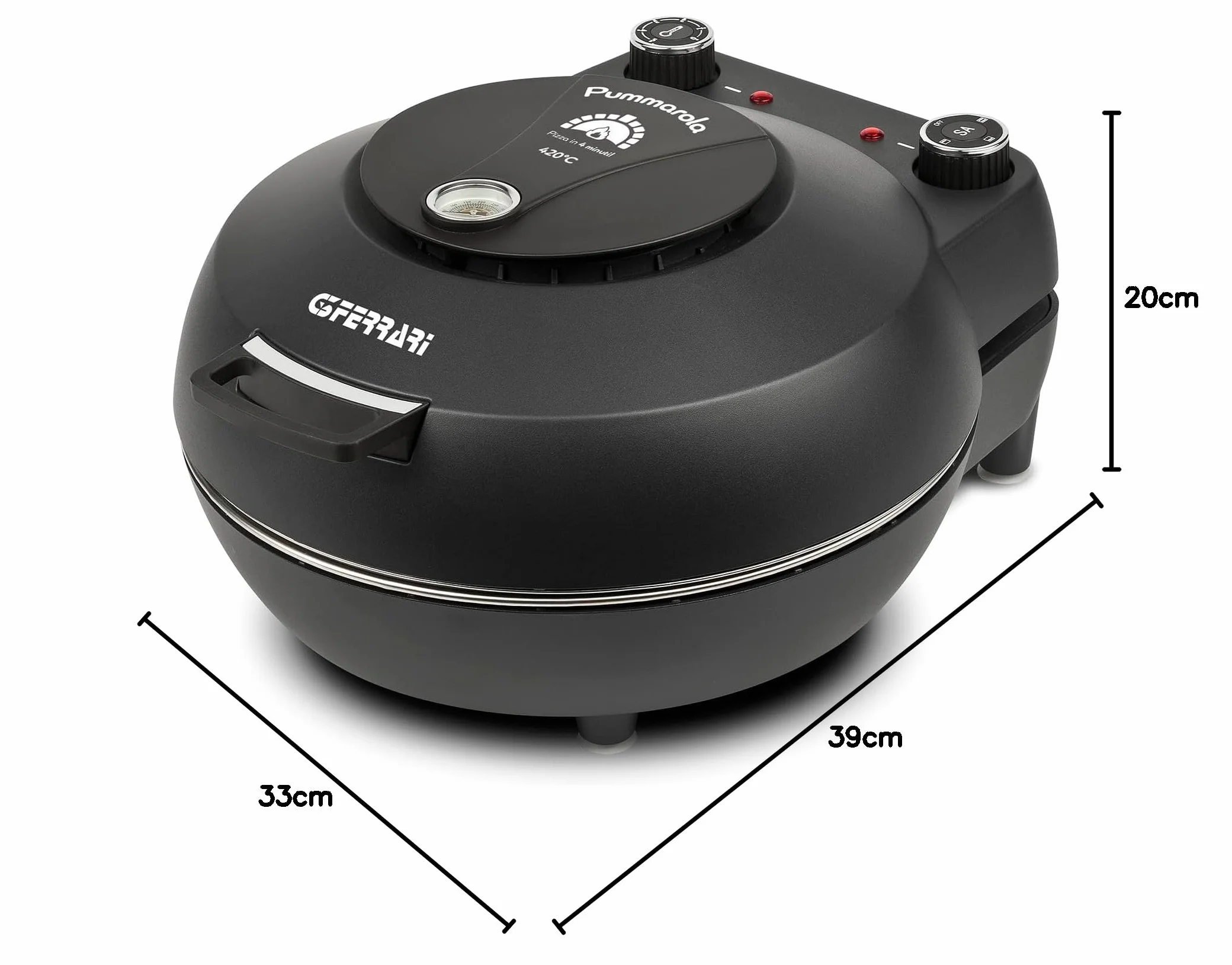 G3 Ferrari G10199 Pummarola Horno para Pizza 420°C 1200W Piedra Refractaria Negro Mate