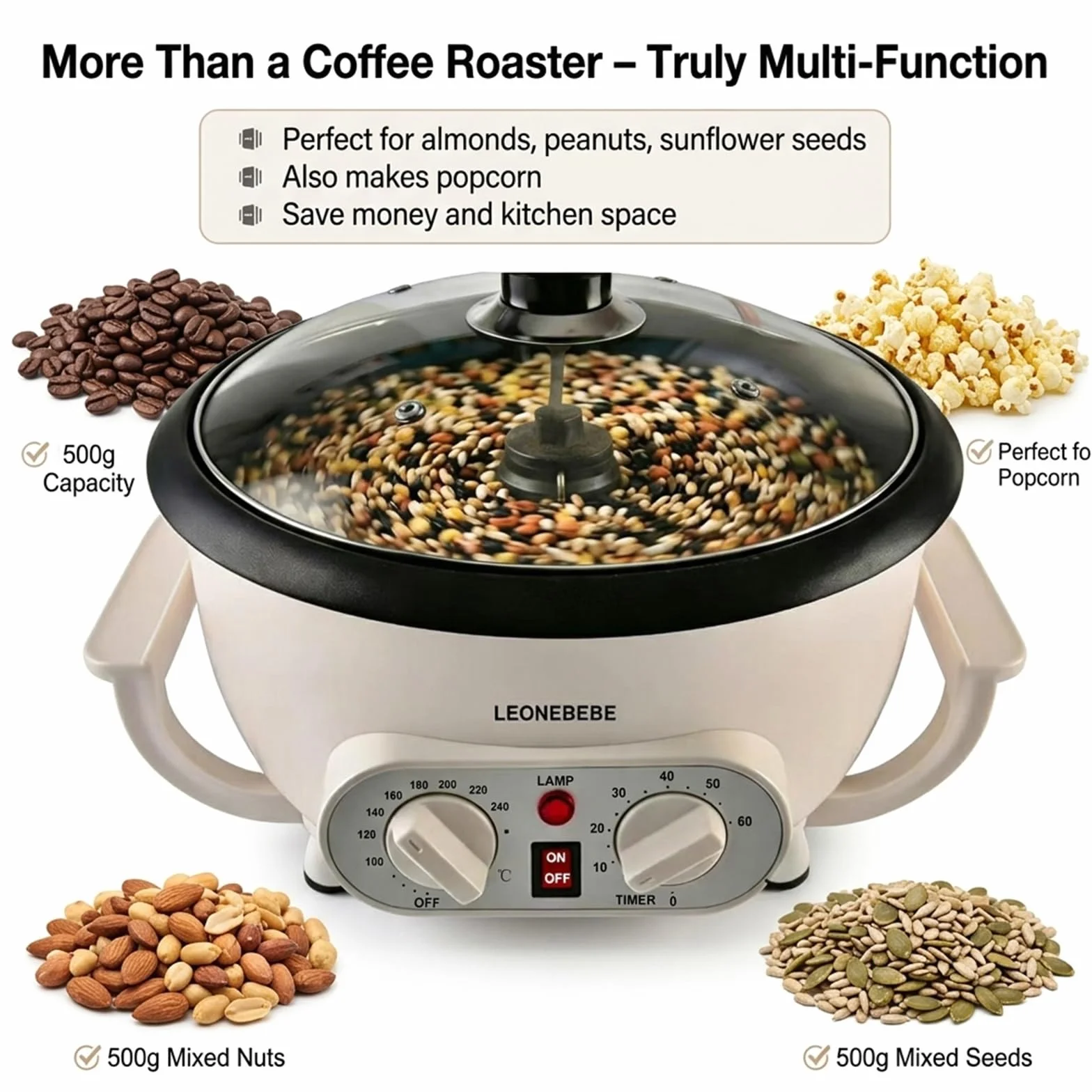 Tostadora eléctrica de café 750 g temperatura ajustable para hogar cafetería