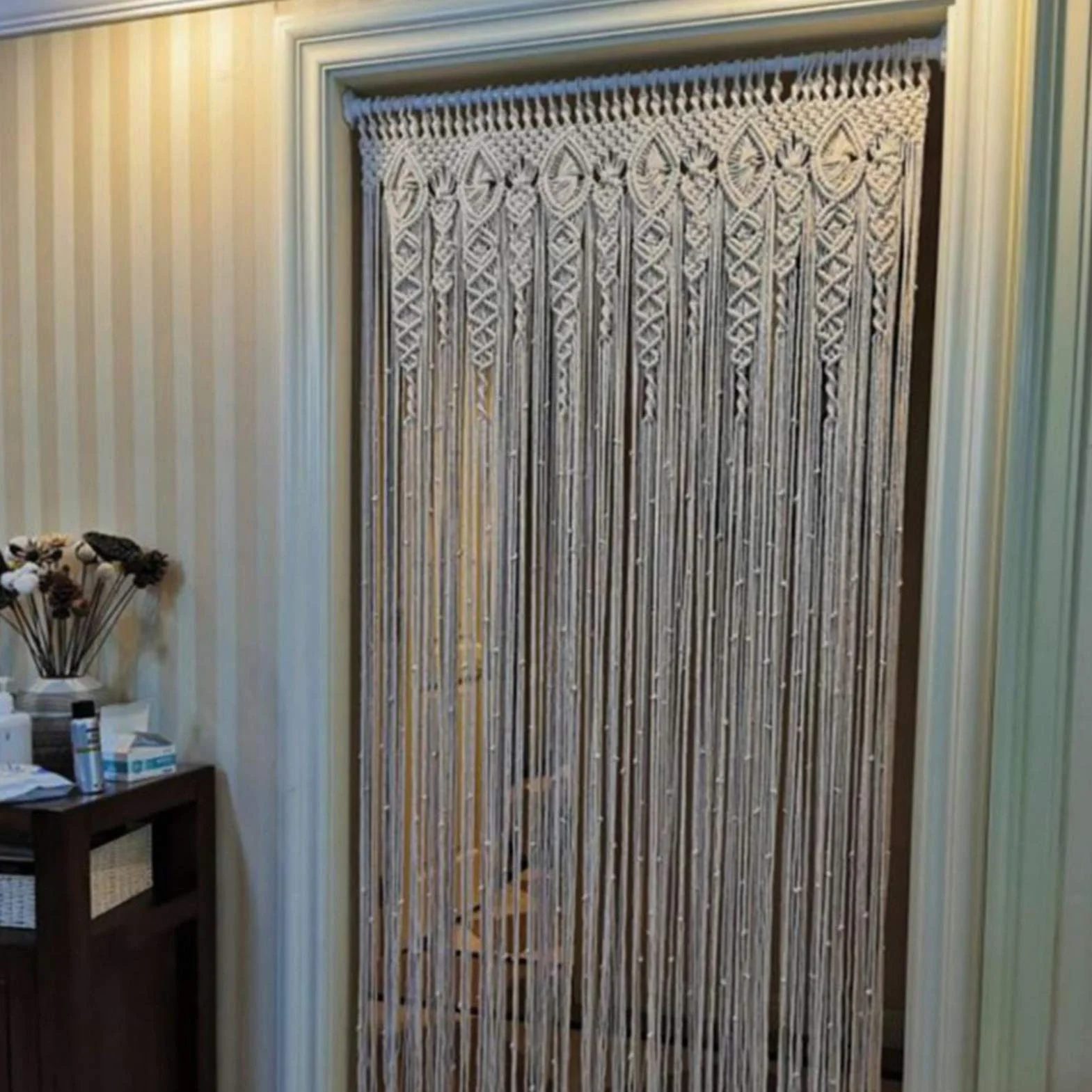 Tapiz de macramé para colgar en la pared, cortina tejida a mano, decoración bohemia