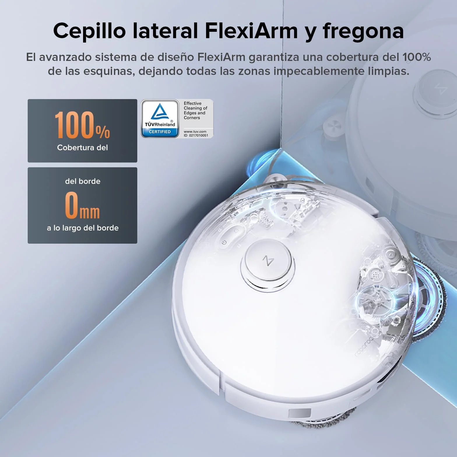 roborock Qrevo Edge S5A Robot Aspirador y Fregasuelos 18.500 Pa, Sin Enredos, FlexiArm Cepillo Lateral y Mopa, Lavado con Mopa de Agua Caliente y Autolimpieza, Secado con Aire Caliente, Blanco
