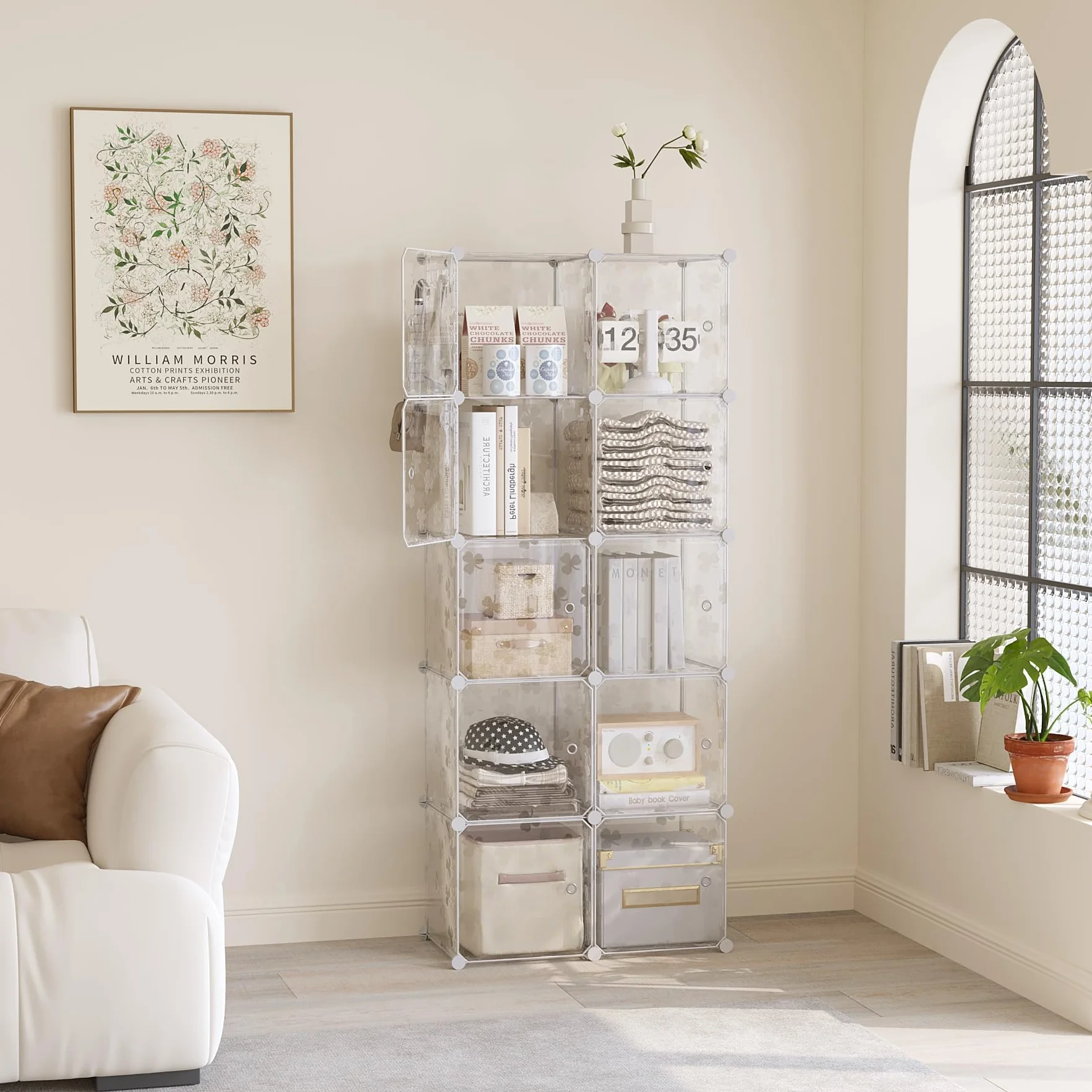 C&AHOME Organizador de Almacenamiento de 12 Cubos, Estante Modular de Plástico Transparente para Dormitorio y Sala