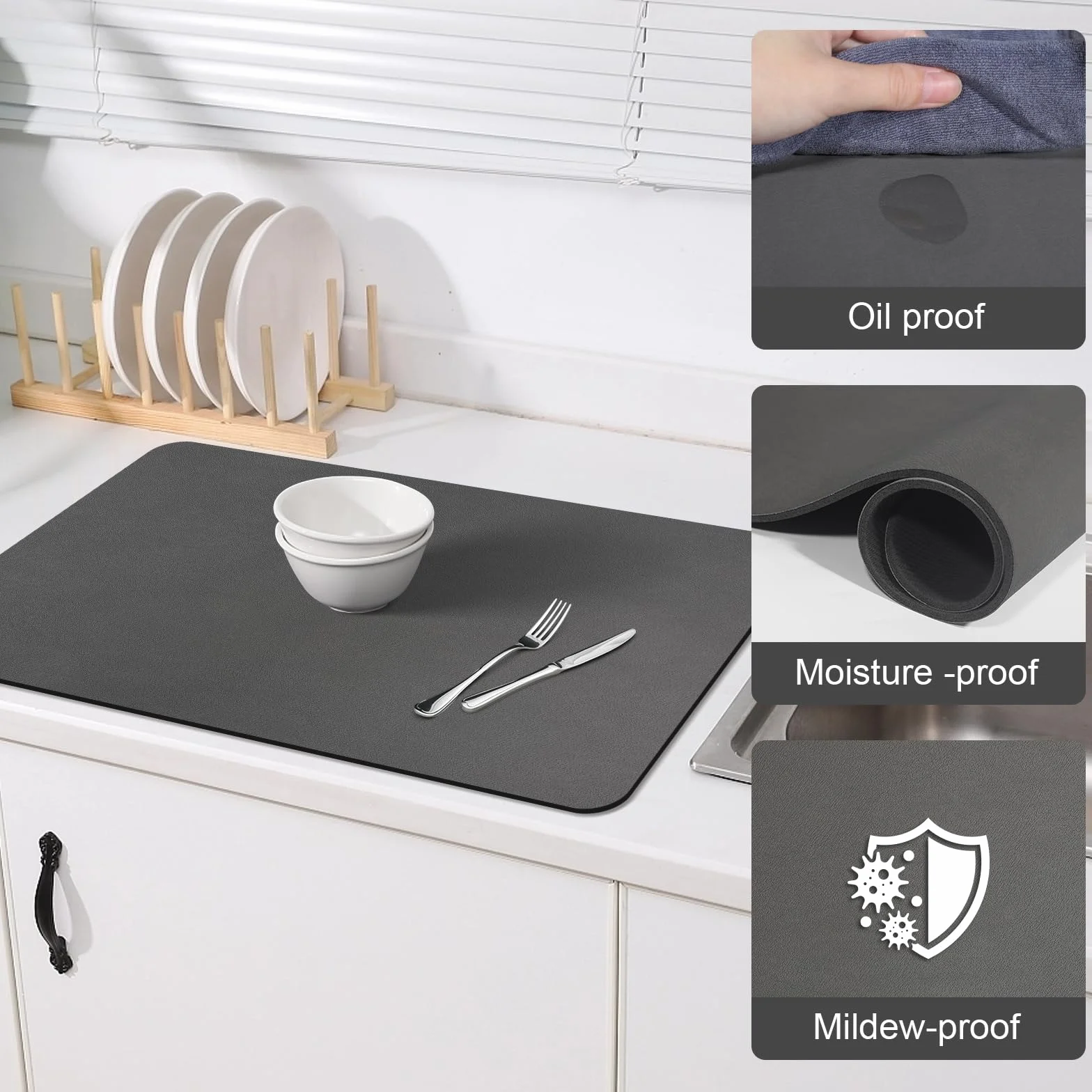 Alfombrilla Escurreplatos, Alfombrilla Escurreplatos Super Absorbente, Alfombra Escurreplatos Antideslizante para Mostrador de Cocina, Esterilla de Secado para Cafetera, Protector de Encimera