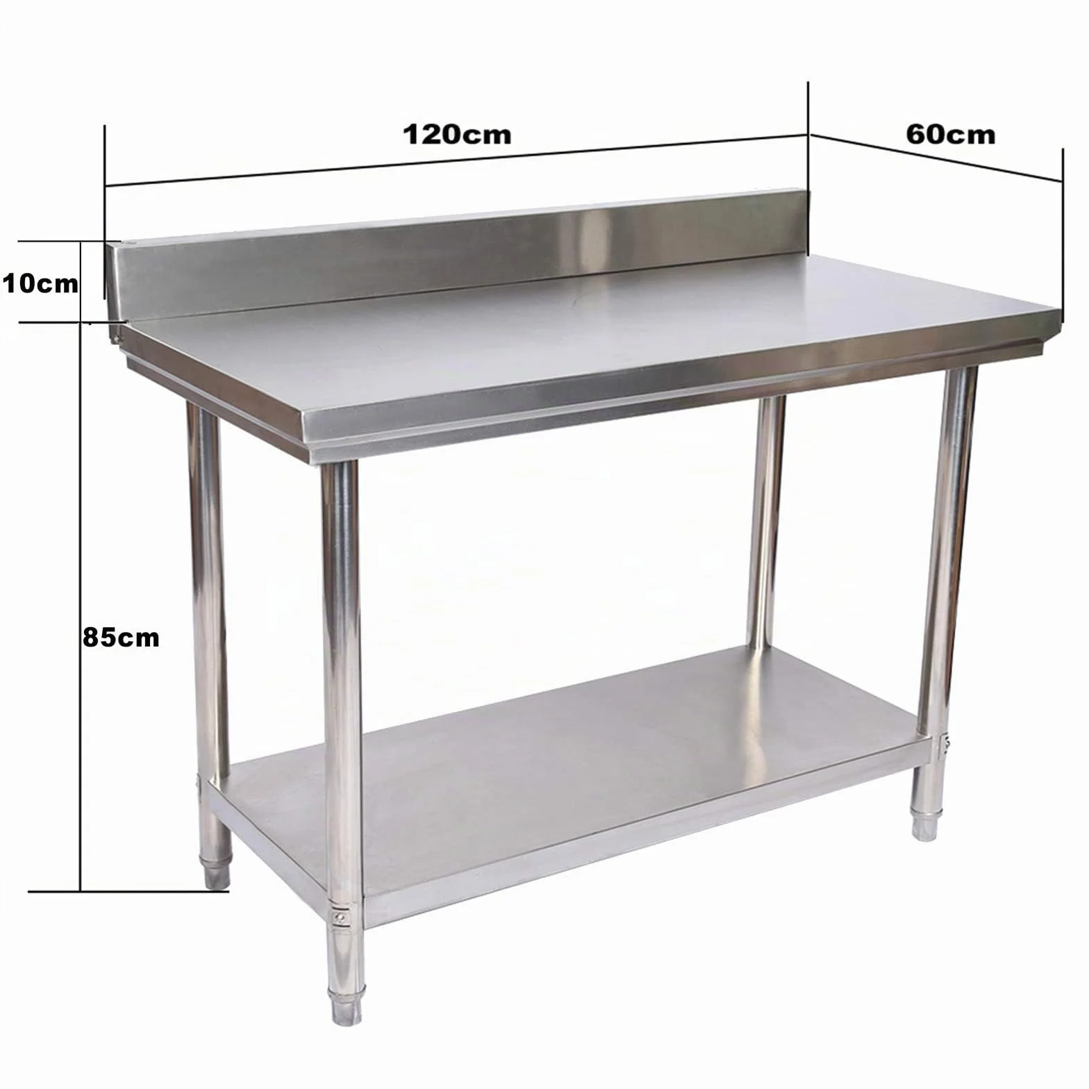 WilTec Mesa de Trabajo con alzatina de Acero Inoxidable para Cocina 120x60x85 cm