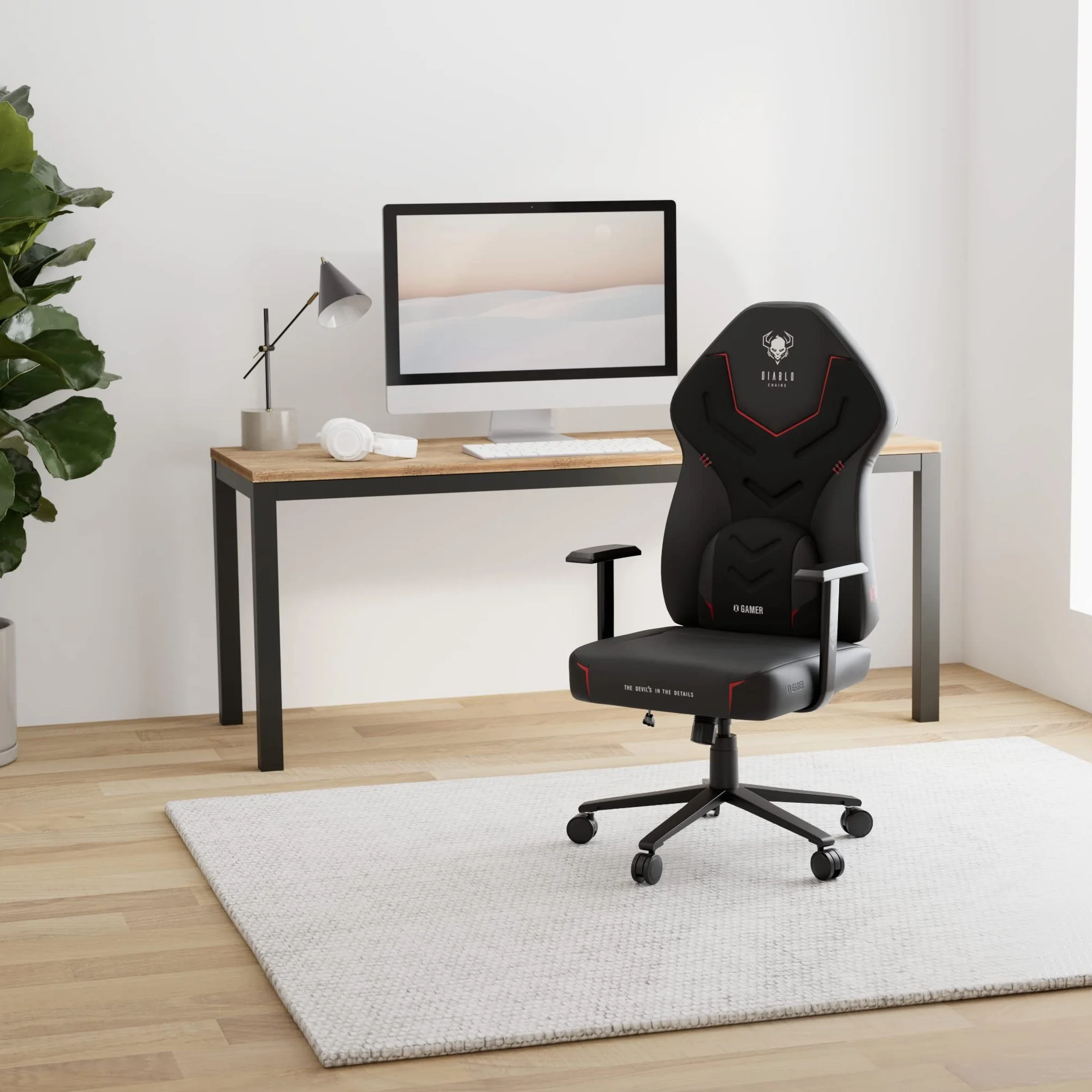 Diablo X-Gamer 2.0 Silla Gaming Gamer de Oficina Tela Diseño Ergonómico Cojín Lumbar Apoyabrazos Cómodos (Negro-Negro)
