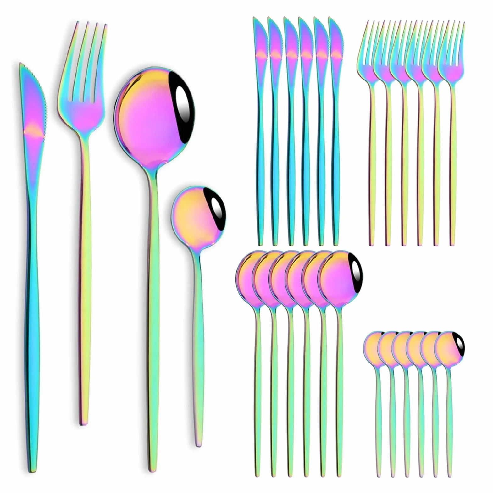 Juego de cubiertos de acero inoxidable de 24 piezas, cuchillo, tenedor, cuchara