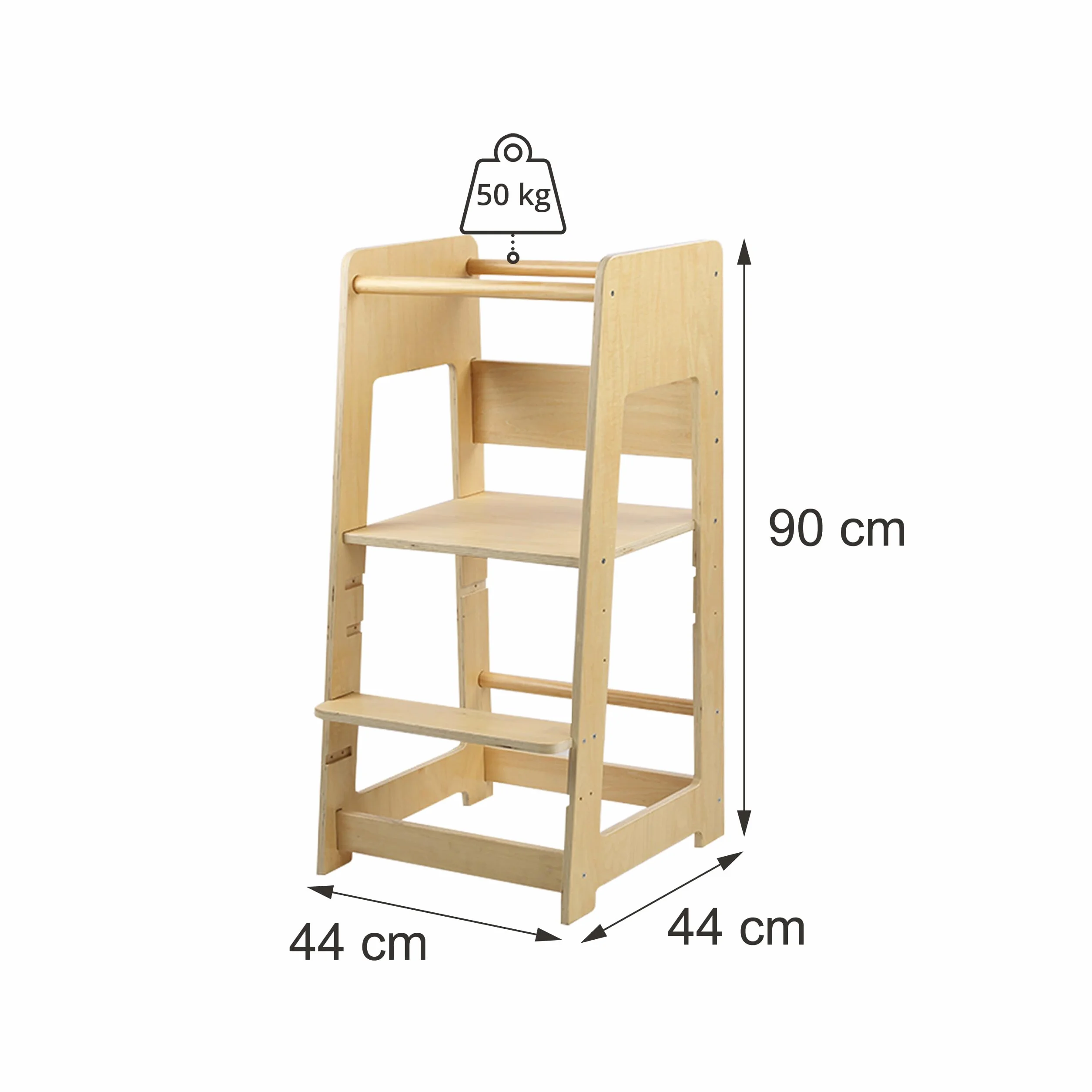 Relaxdays Torre de aprendizaje regulable antivuelco 90x44x44 cm natural