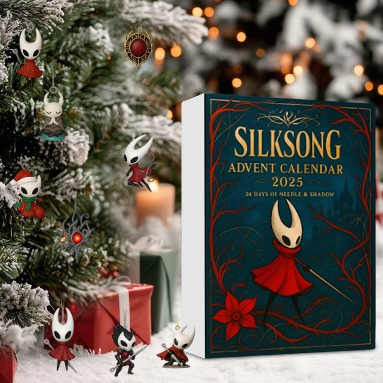 Hollow Knight Silksong Calendario de Adviento 2025, calendario de cuenta regresiva Navidad 24 días adornos árbol acrílicos 2D, colección llaveros regalo