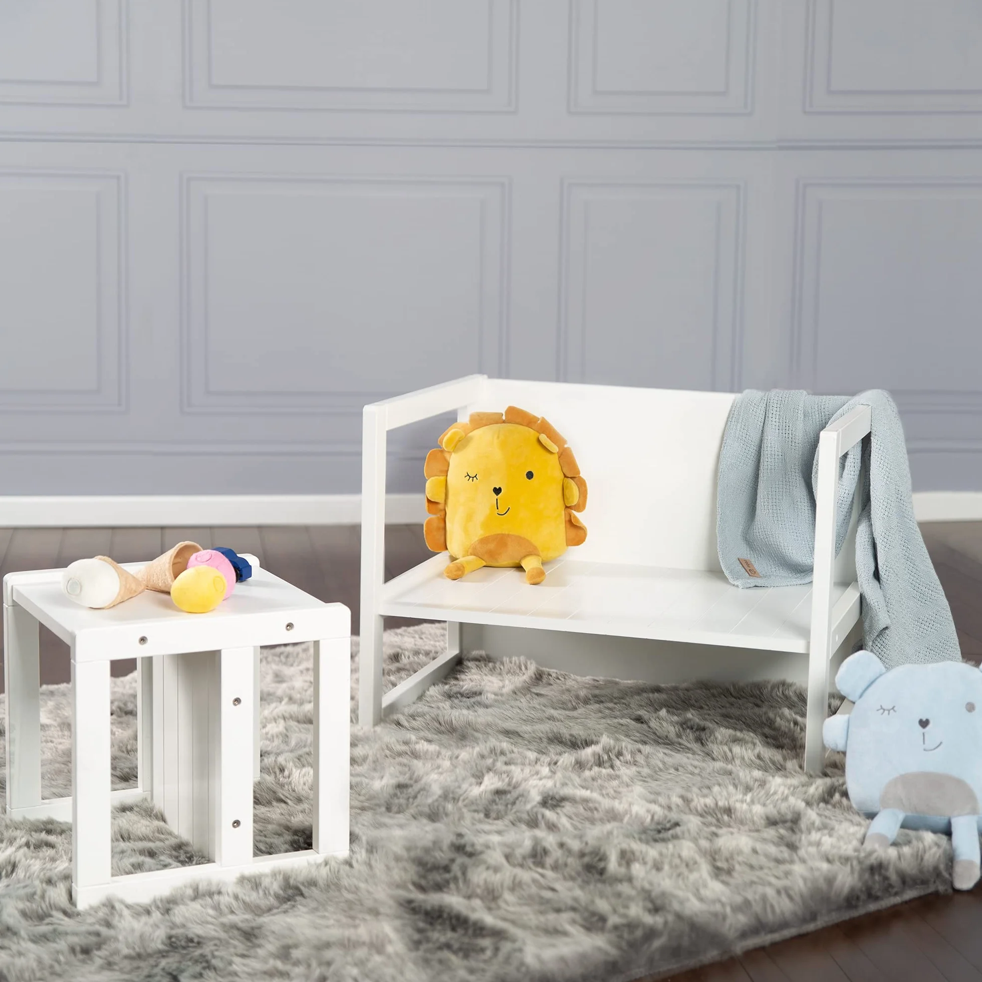 Banco Infantil 2en1 de Madera Ajustable 2 Alturas Asiento Convertible Mesa Escritorio 60 kg Blanco
