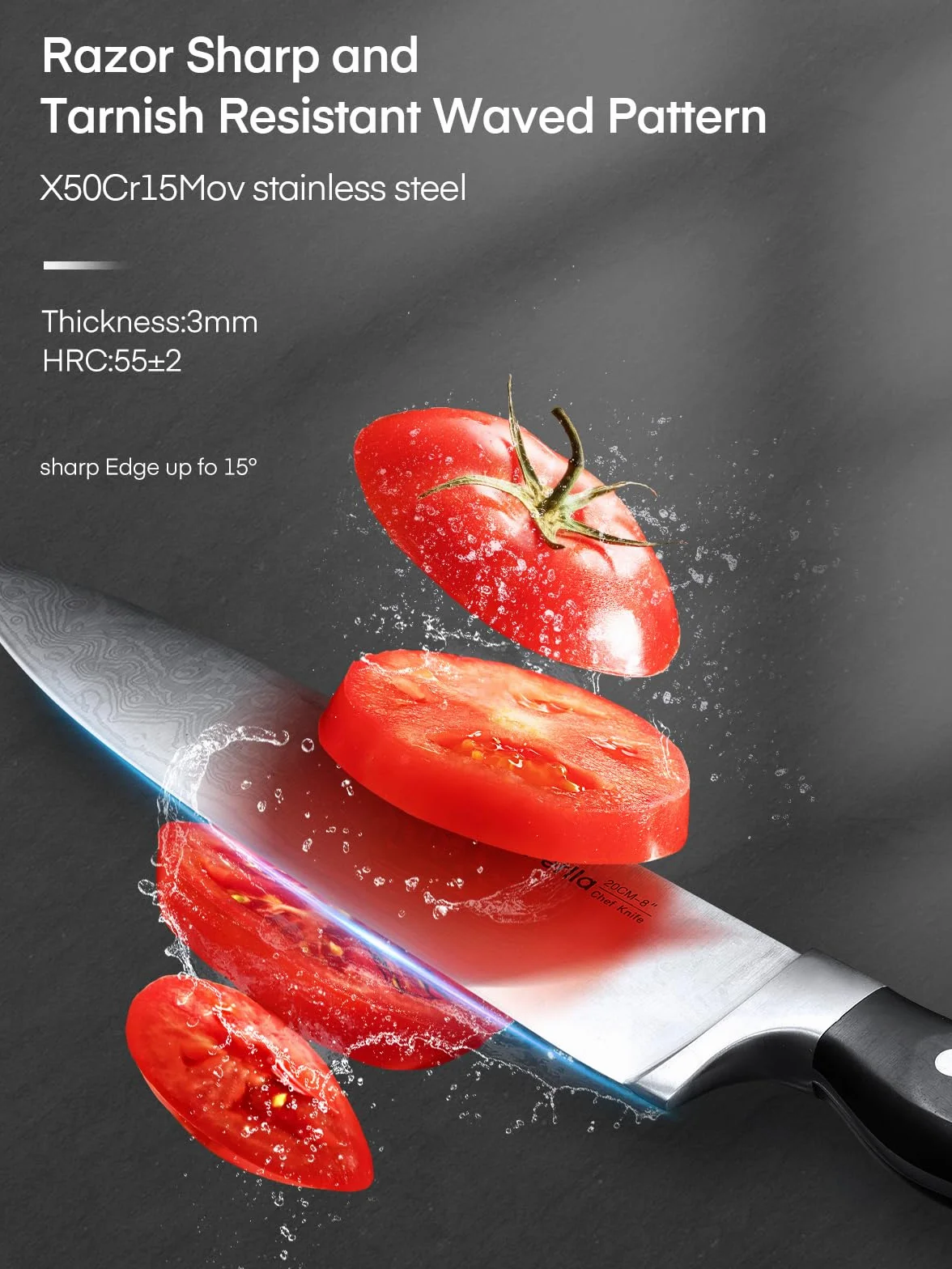 D.Perlla Juego de Cuchillos de Cocina de Acero Inoxidable de 7 Piezas con Afilador Incorporado, Negro