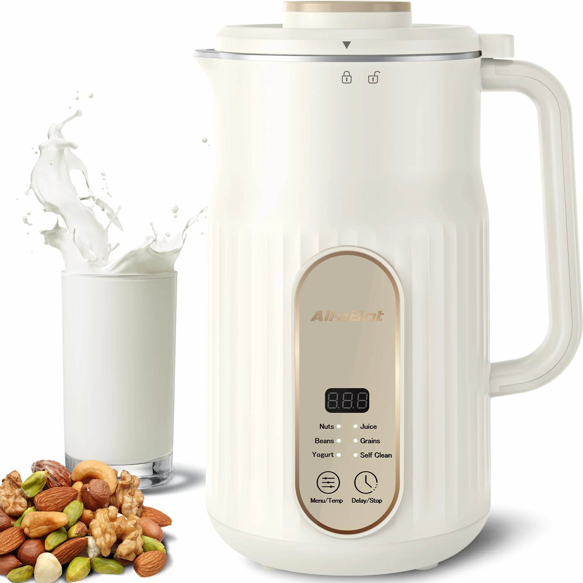 Máquina de Leche Vegetal AlfaBot N2-1L |Automática para Leche de Soja, Avena, Almendras, Yogur | 800W | Rápida y Silenciosa, Libre de BPA, Incluye Recetario