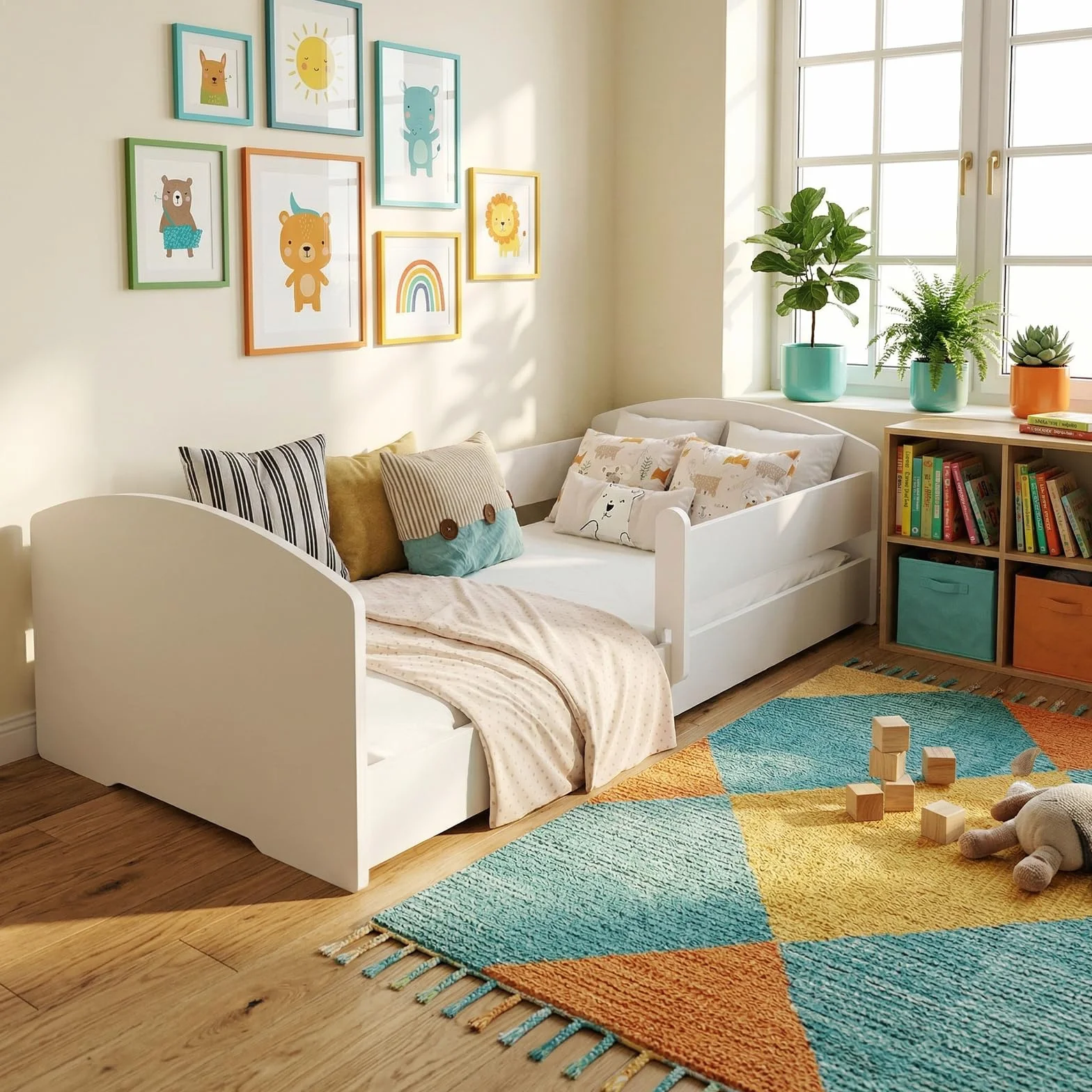 KOBI Cuna Montessori Leo 140x70 Blanca con colchón y barandilla: una Cuna Moderna, Segura y extraordinariamente cómoda para niños, con una Estructura sólida y un Elegante Estilo escandinavo