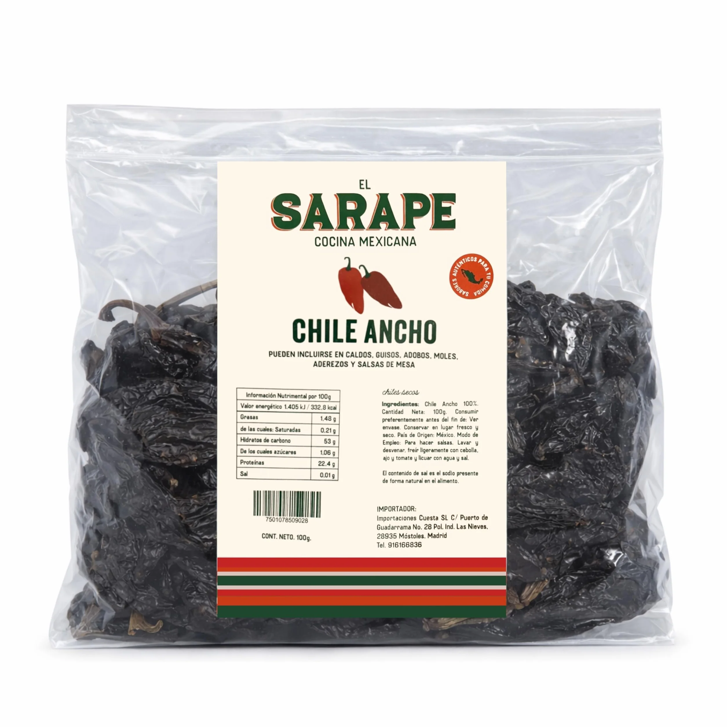 Chile Ancho 100 g Auténtico Chile Deshidratado para Salsas, Moles y Guisos Tradicionales