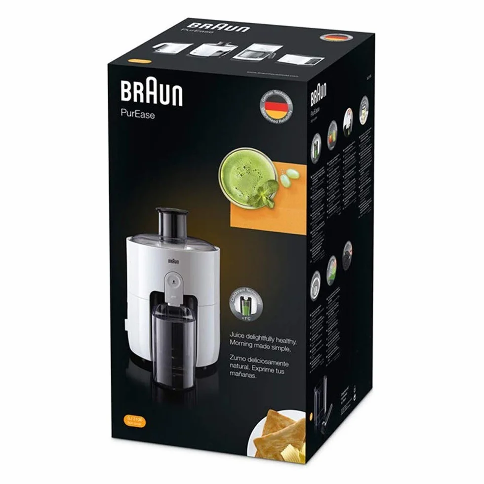Braun Hogar PuEase SJ3100WH Licuadora, 500 W, diseño compacto, depósito de pulpa 1.25 L, jarra con separador pulpa 750 ml, blanco