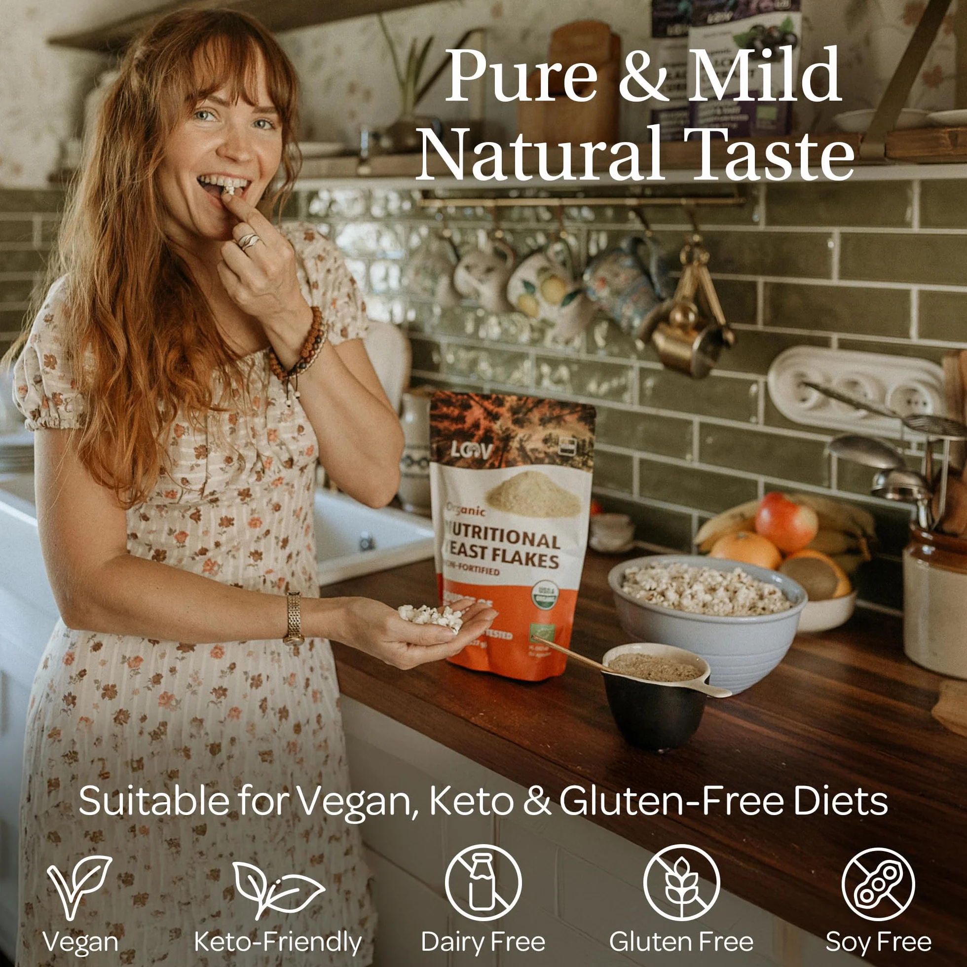 LOOV Copos de Levadura Nutricional Orgánica No Fortificada Tostado Vegano Sin Gluten 227 gr