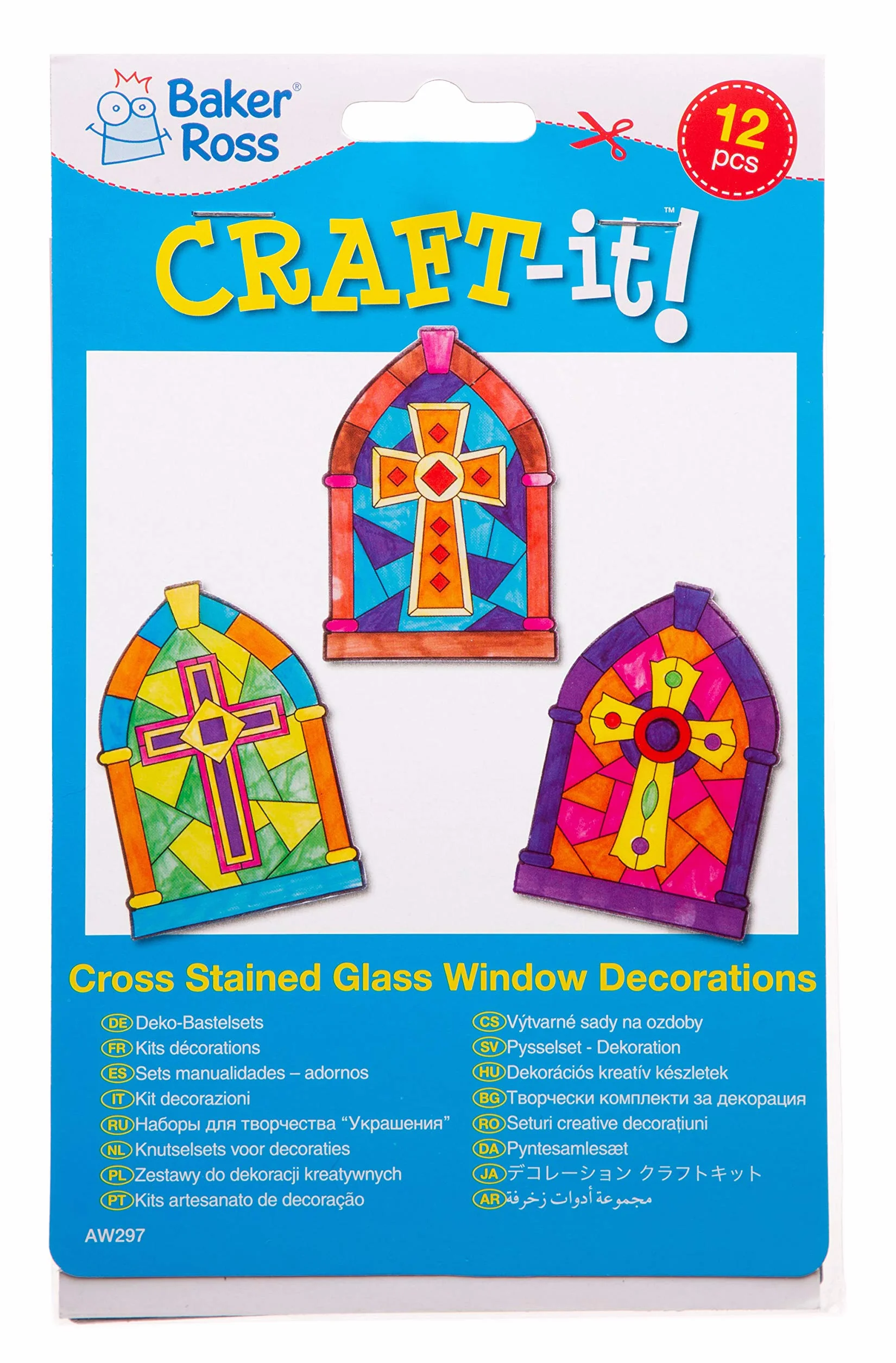 Baker Ross Adornos de cruces efecto cristal tintado ventana Paquete 12 Manualidades Pascua niños