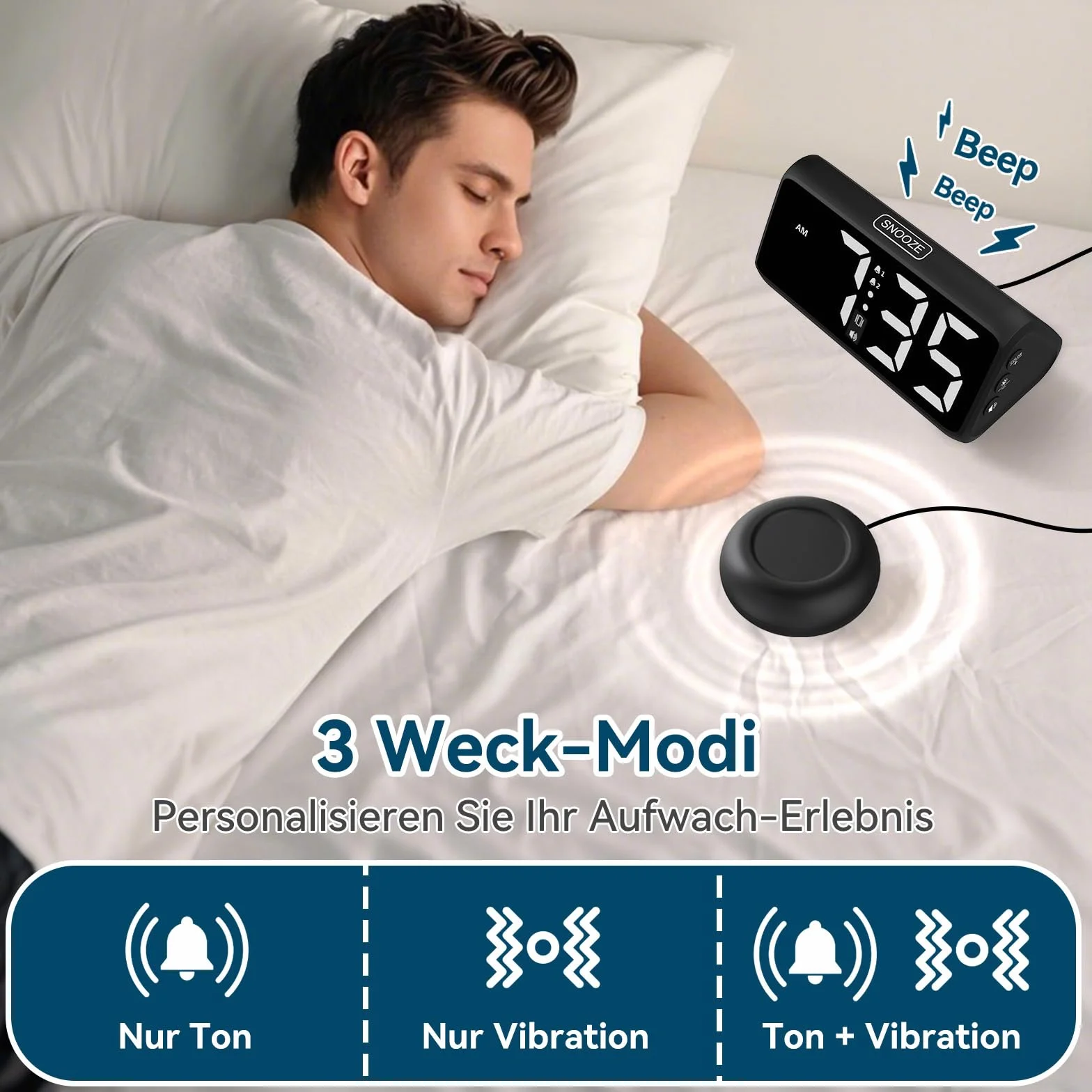 Despertador fuerte para durmientes profundos, despertador fuerte con vibración, doble alarma, pantalla LED, 5 niveles de brillo, 4 niveles de volumen, snooze, despertador vibrante para ancianos