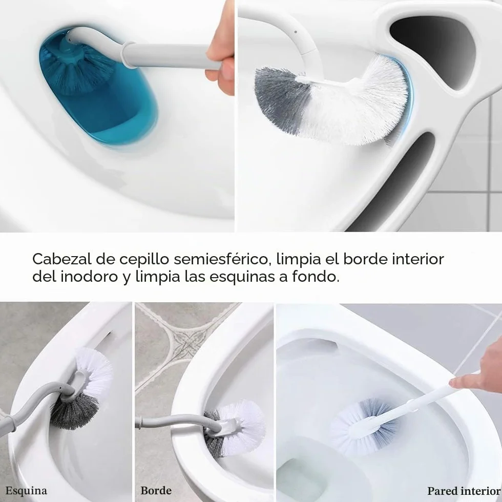 EINESIN Escobilla de baño curvada con limpiador de bordes, mango largo