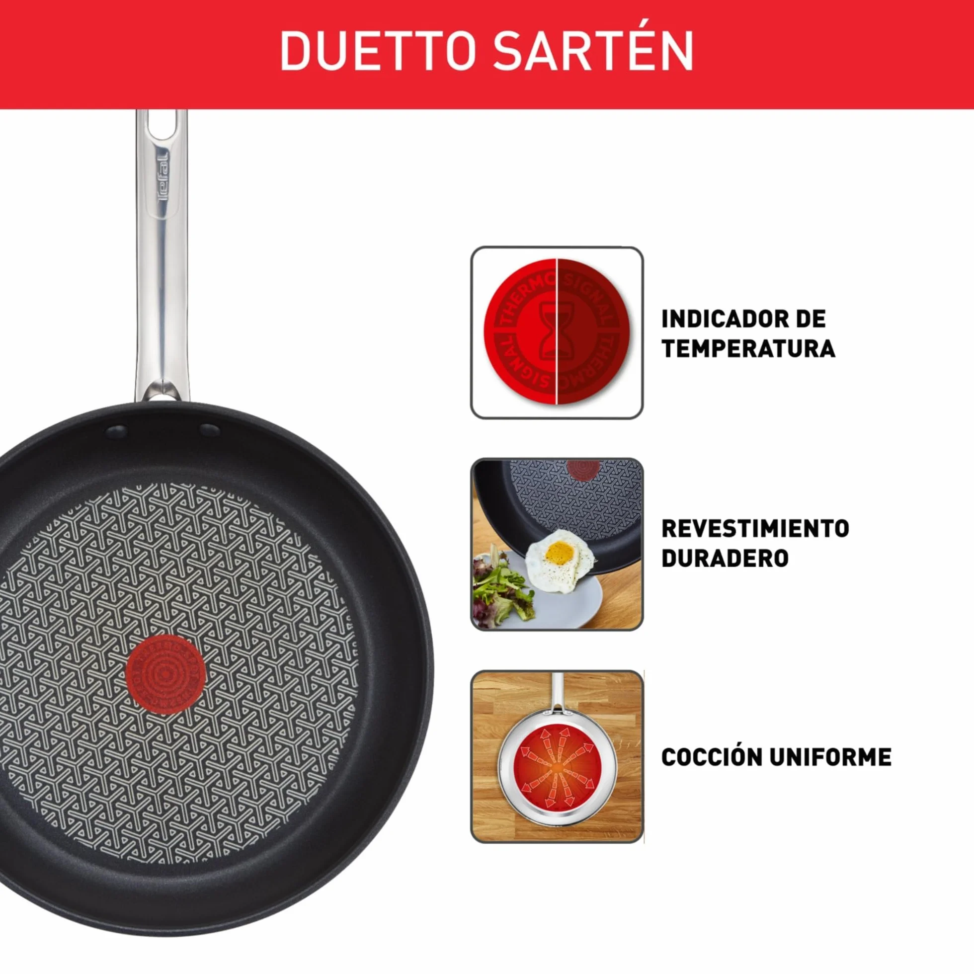 Tefal Duetto Juego de Sartenes 20/24/28 cm Antiadherente Titanio Inducción