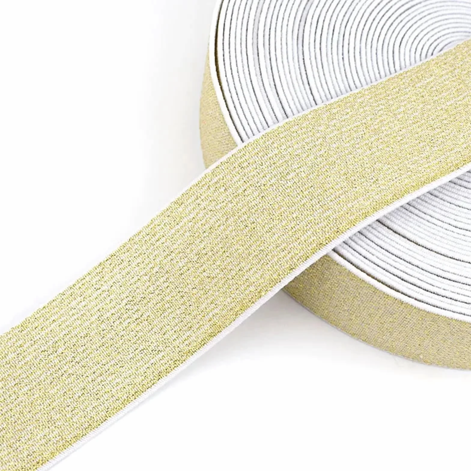 Banda Elástica Banda elástica con purpurina de 5/10 m (10-50 mm) for coser, pantalones, cinturones, accesorios de bricolaje(WhiteGold,10Meters,40mm)