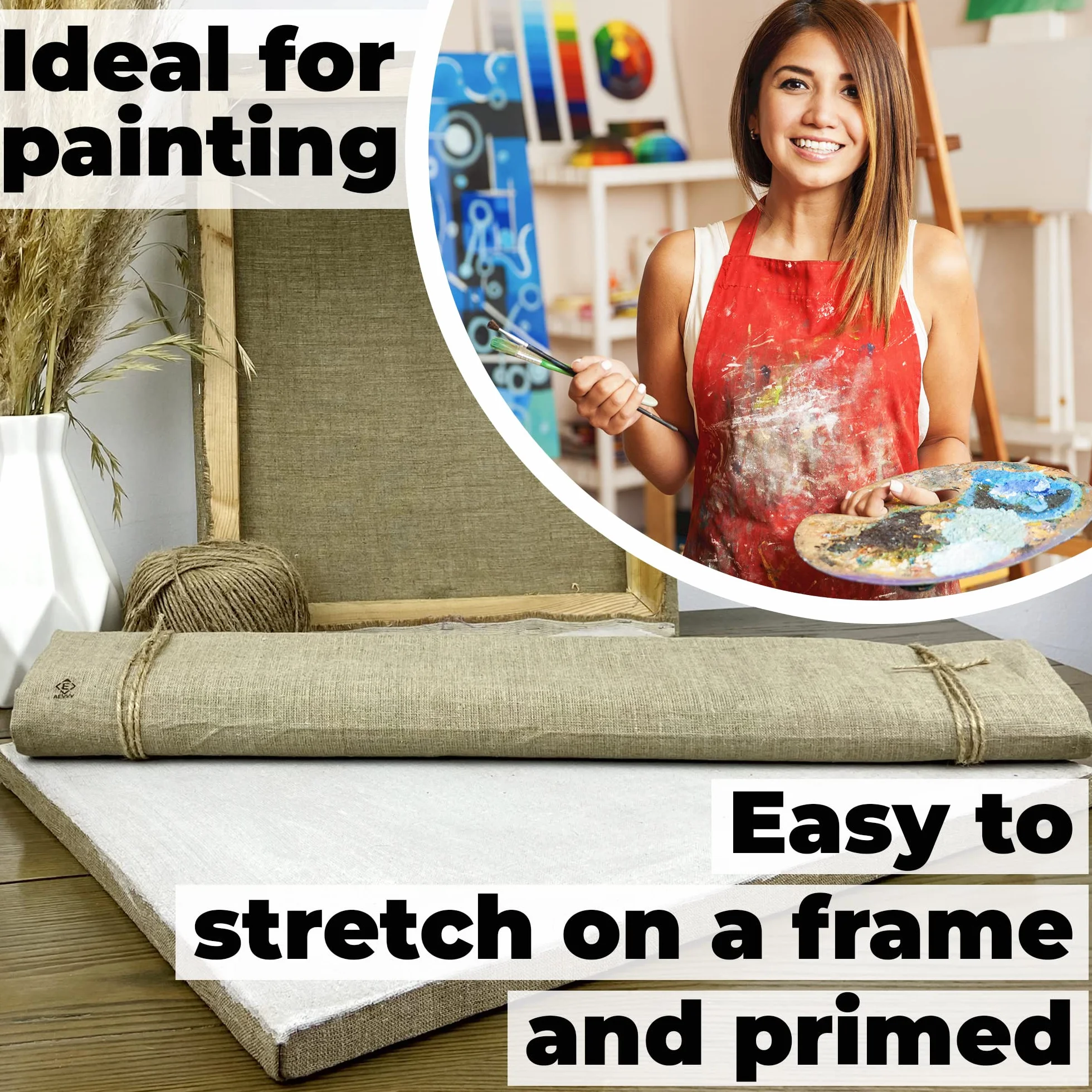 Rollo de lienzo de lino para pinturas, 69 pulgadas de ancho y 10 pies de largo, rollo a granel de lona sin imprimar, capa de pintura de suministros de arte para artistas, ideal para pintura al óleo